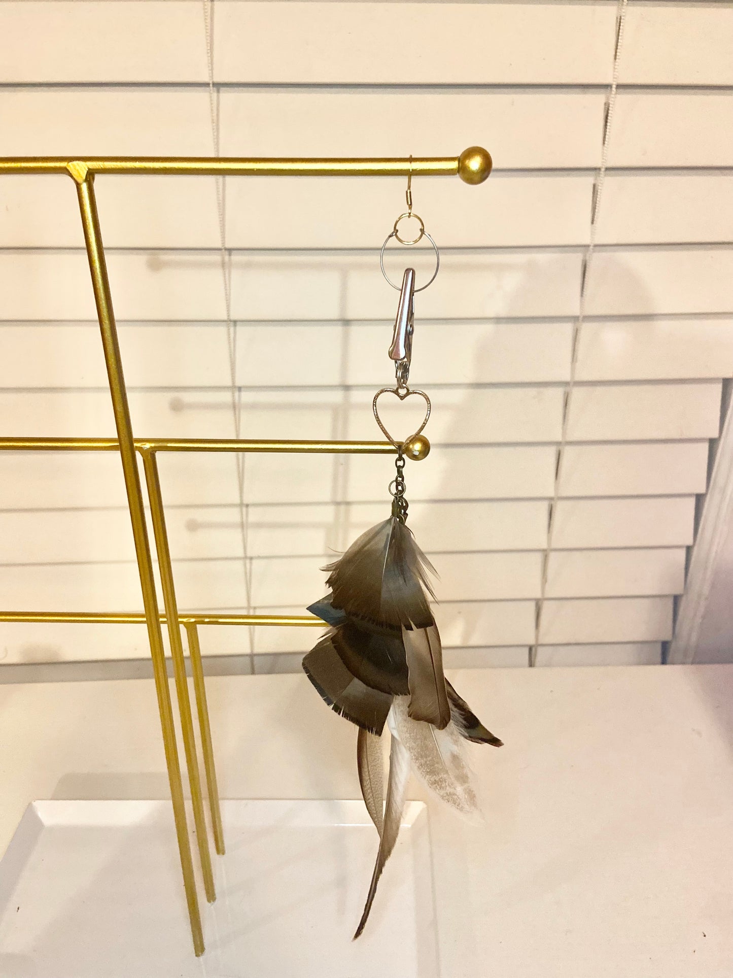 Single Long Heart Feather Earring