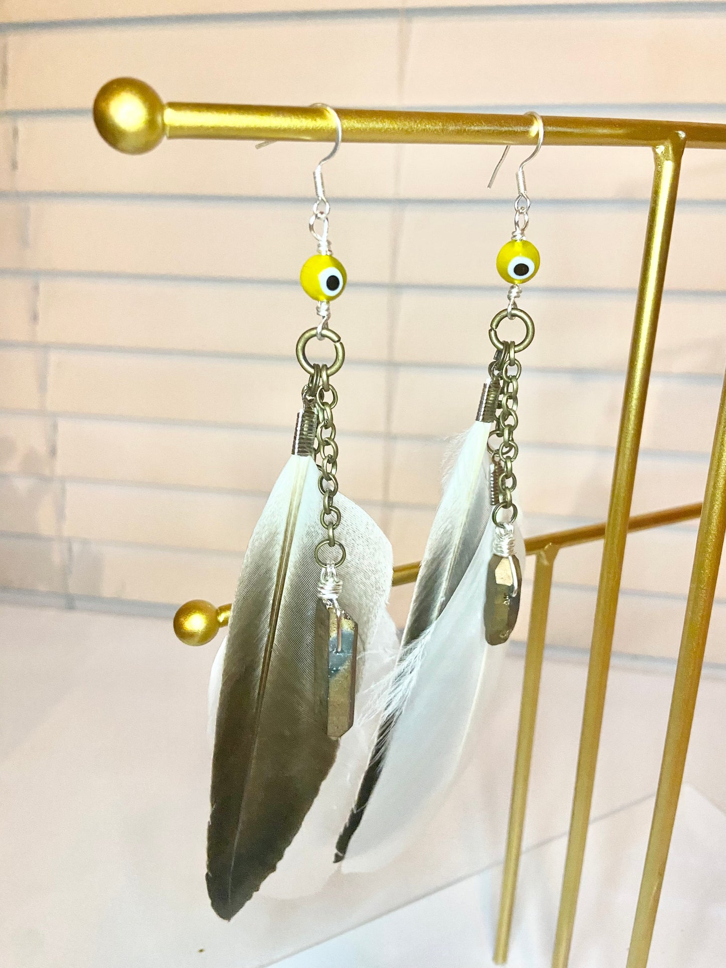 Gold Hematite Evil Eye Earrings