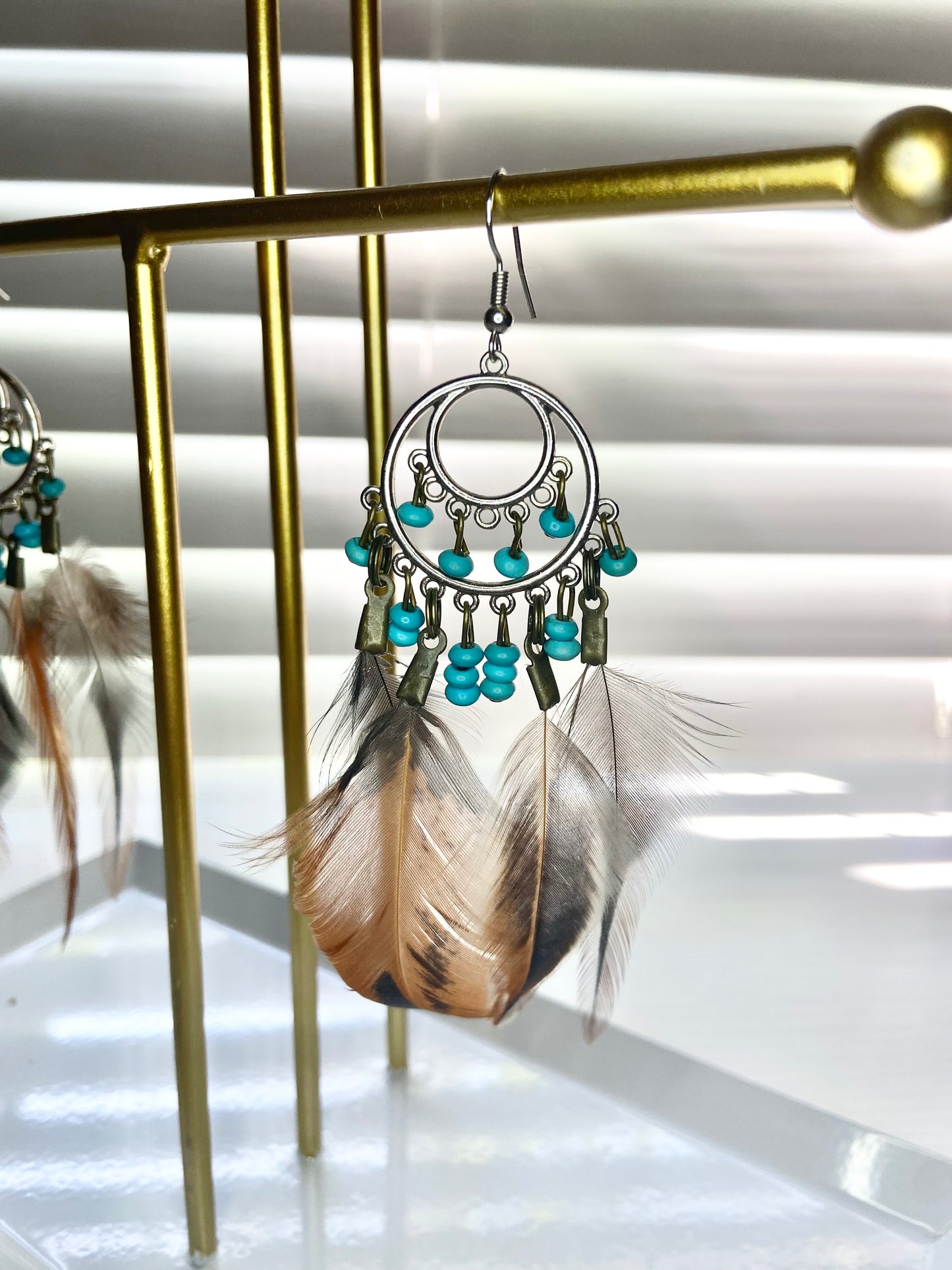 Pheasant and Turquoise Boho Earring