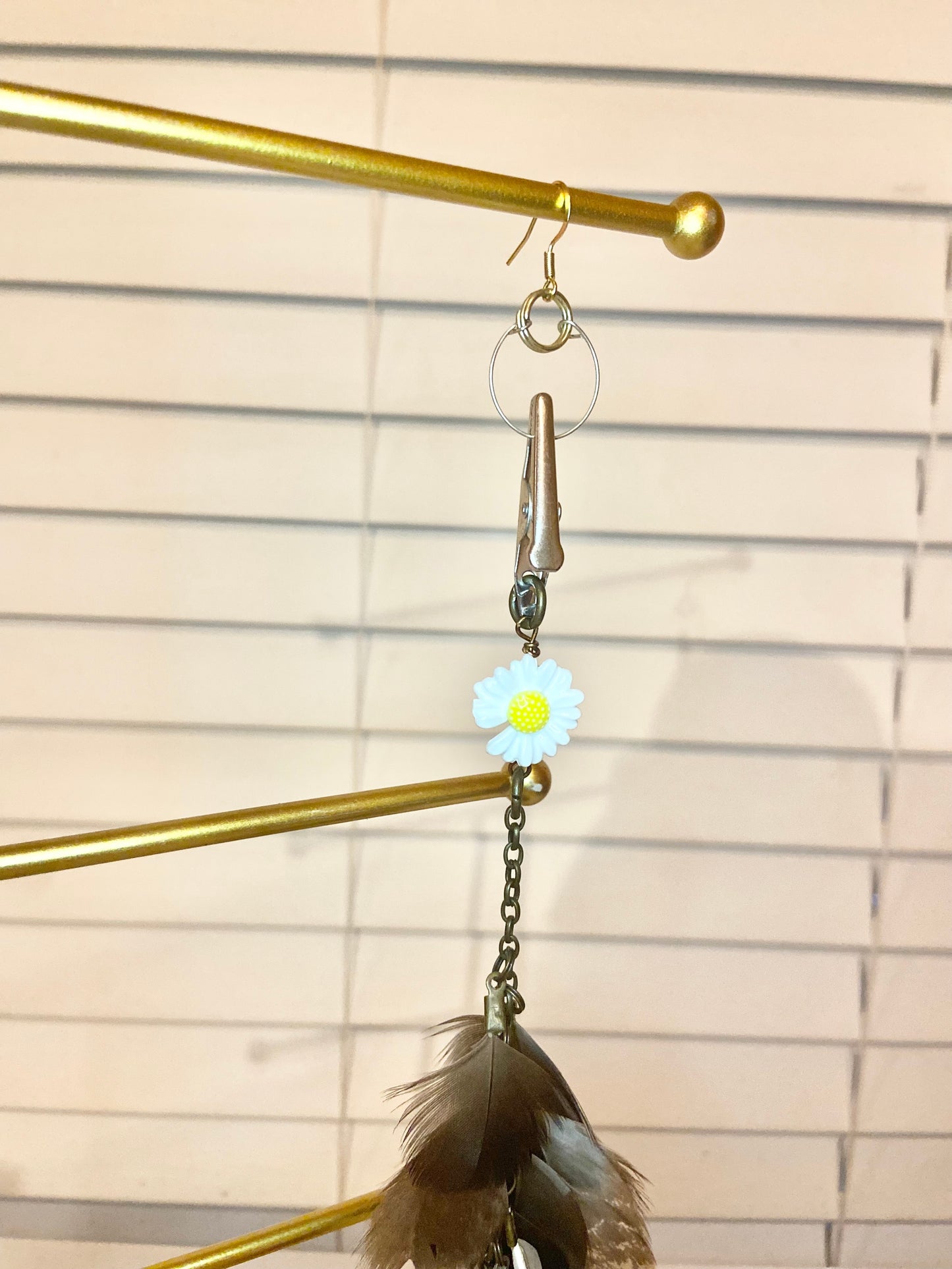 Single Long White Feather Earring