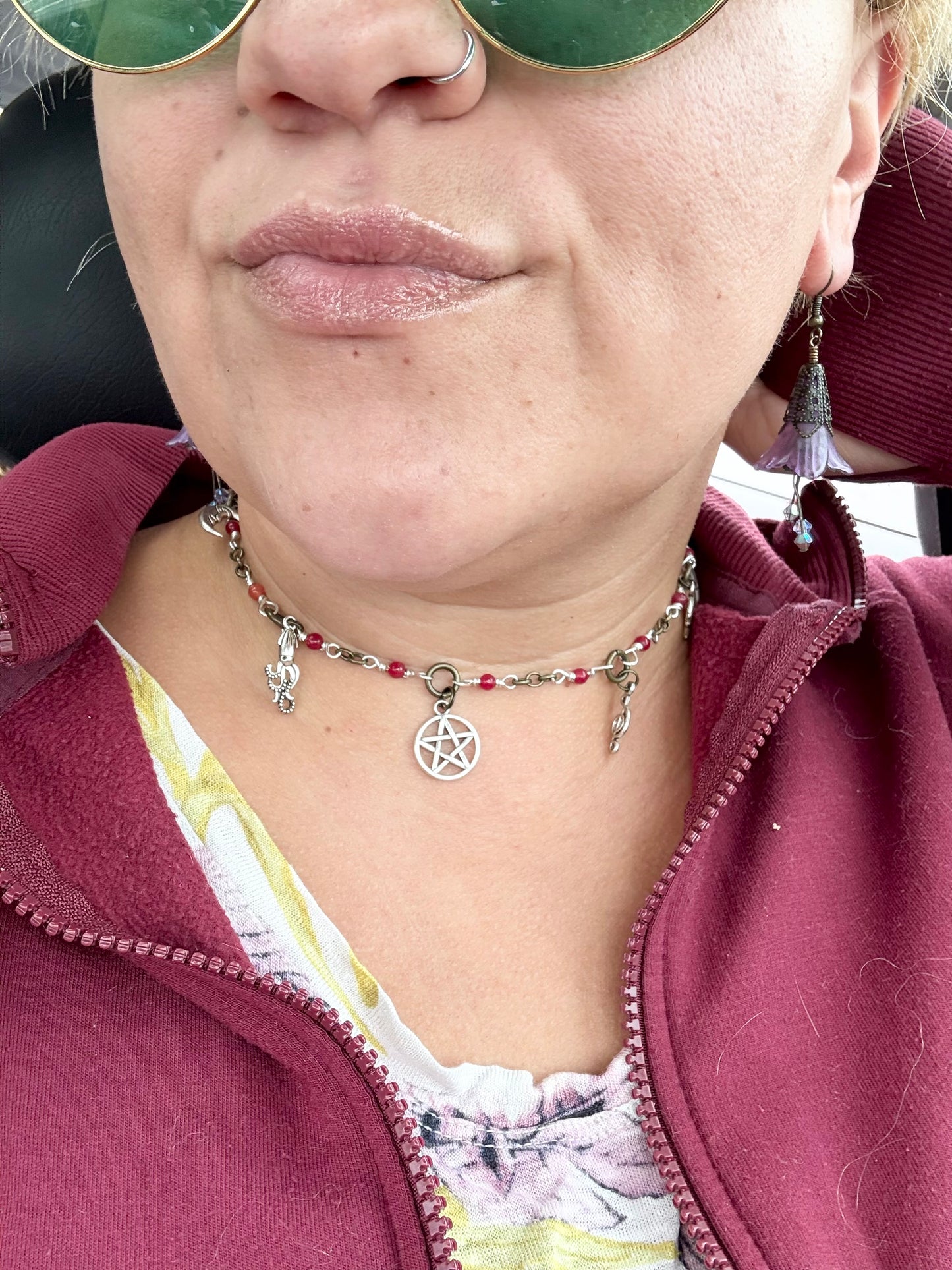 Carnelian and Silver Charm Choker