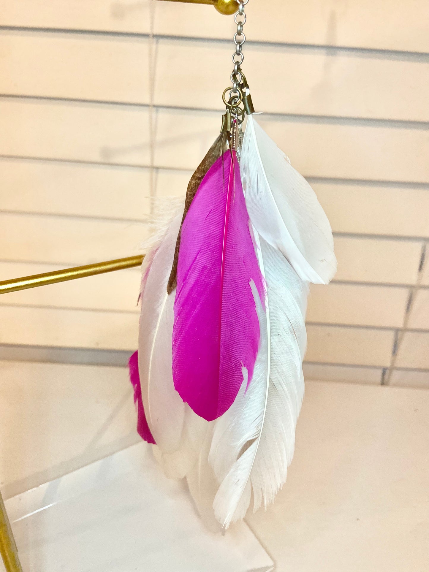 Single Pink Feather Earring