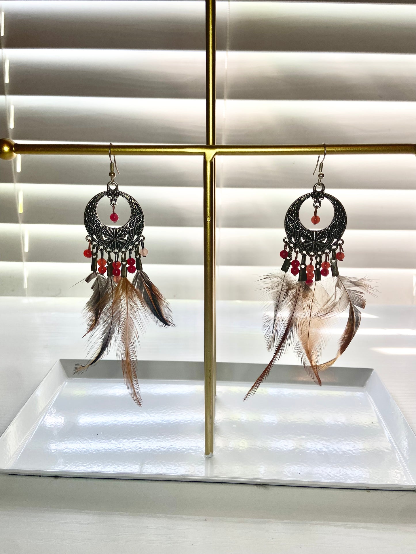 Pheasant and Carnelian Boho Earrings