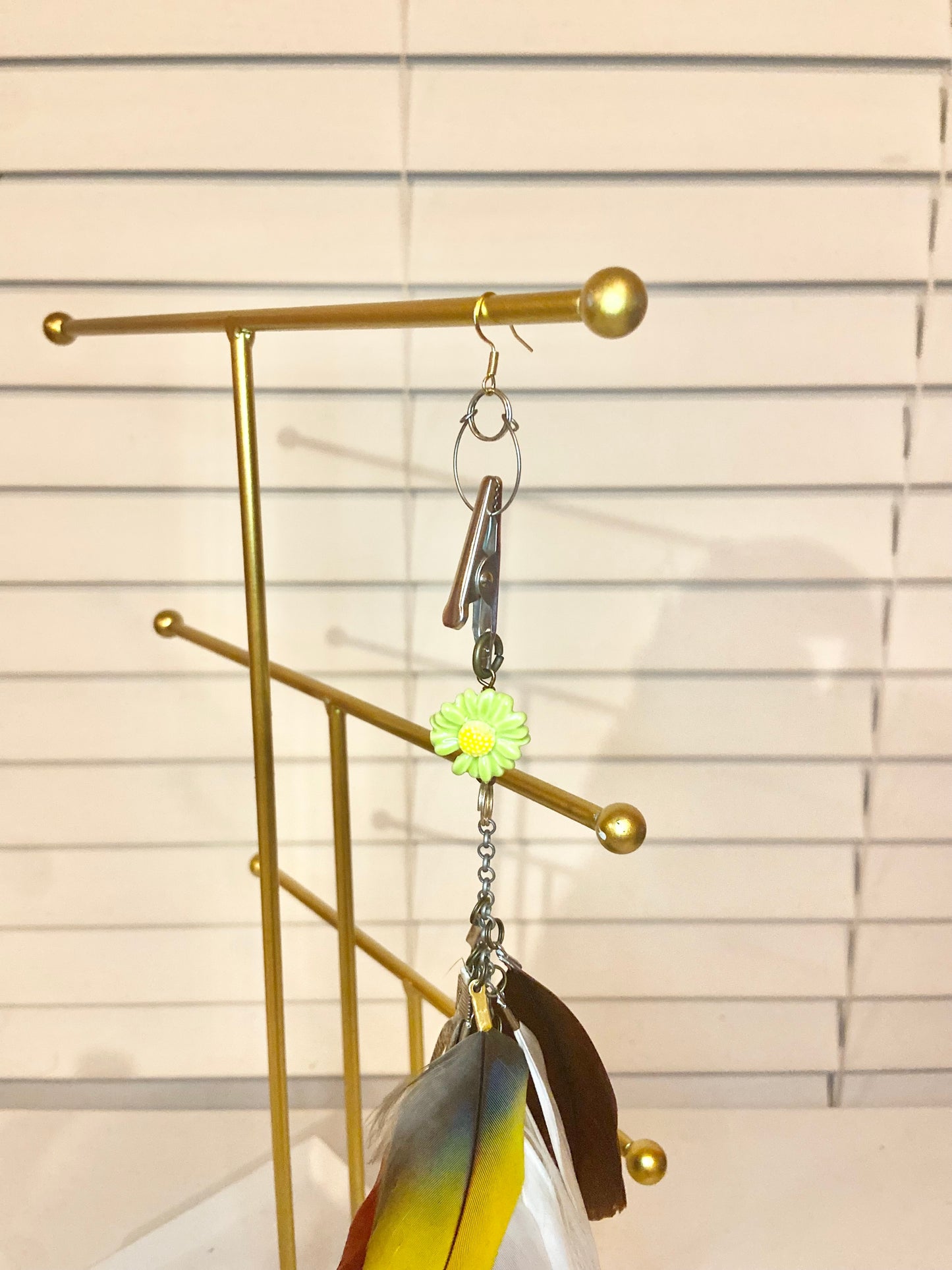 Single Long Yellow Feather Earring