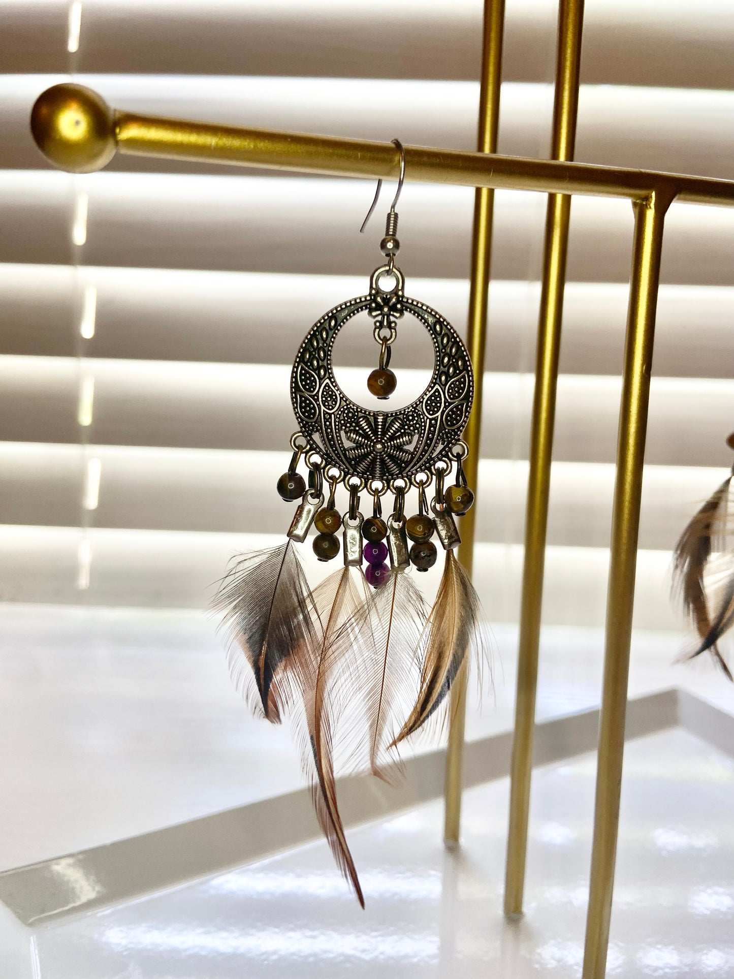 Pheasant Tiger Eye Boho Earring