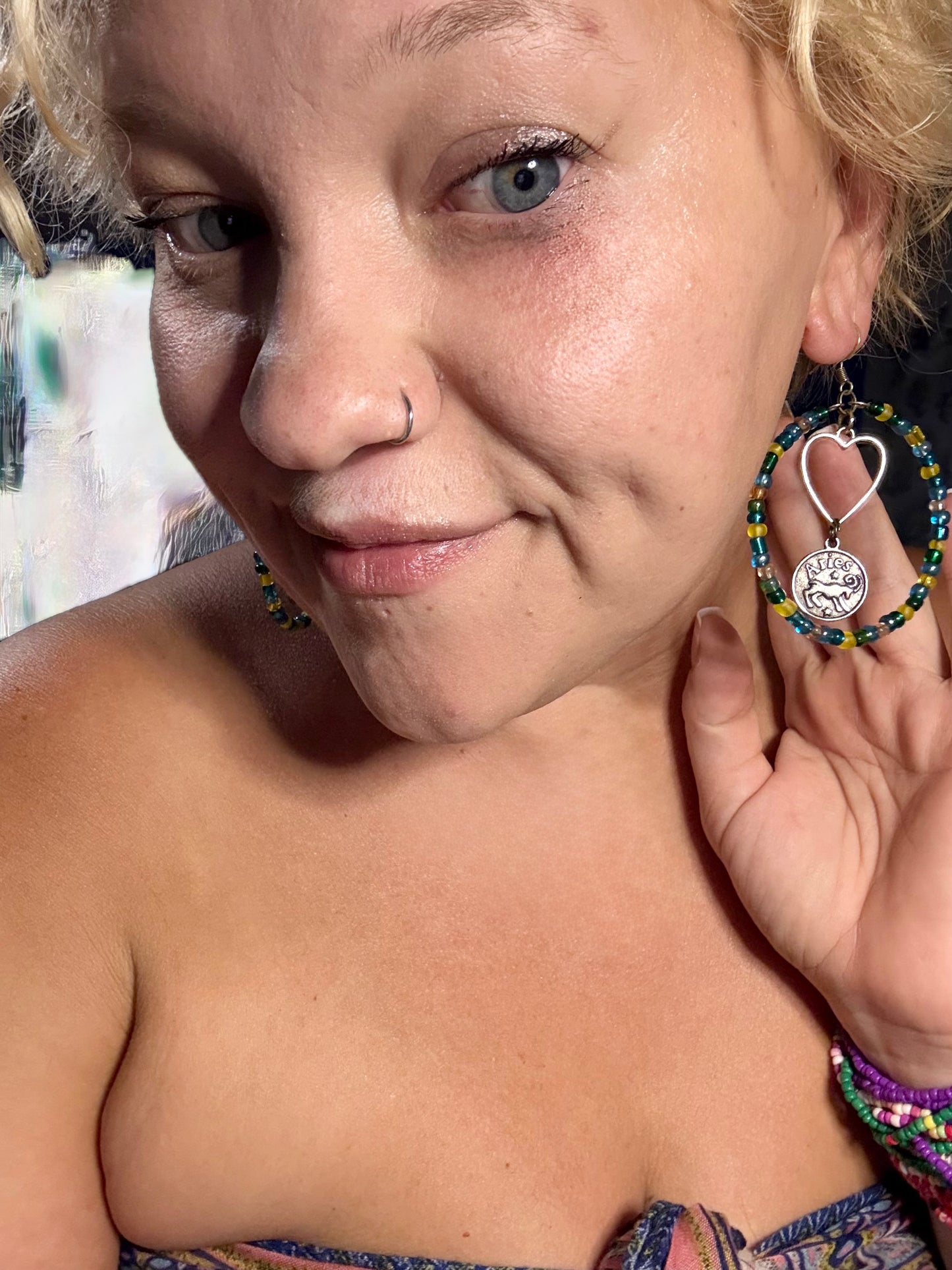 Blue and Yellow Aries Earring