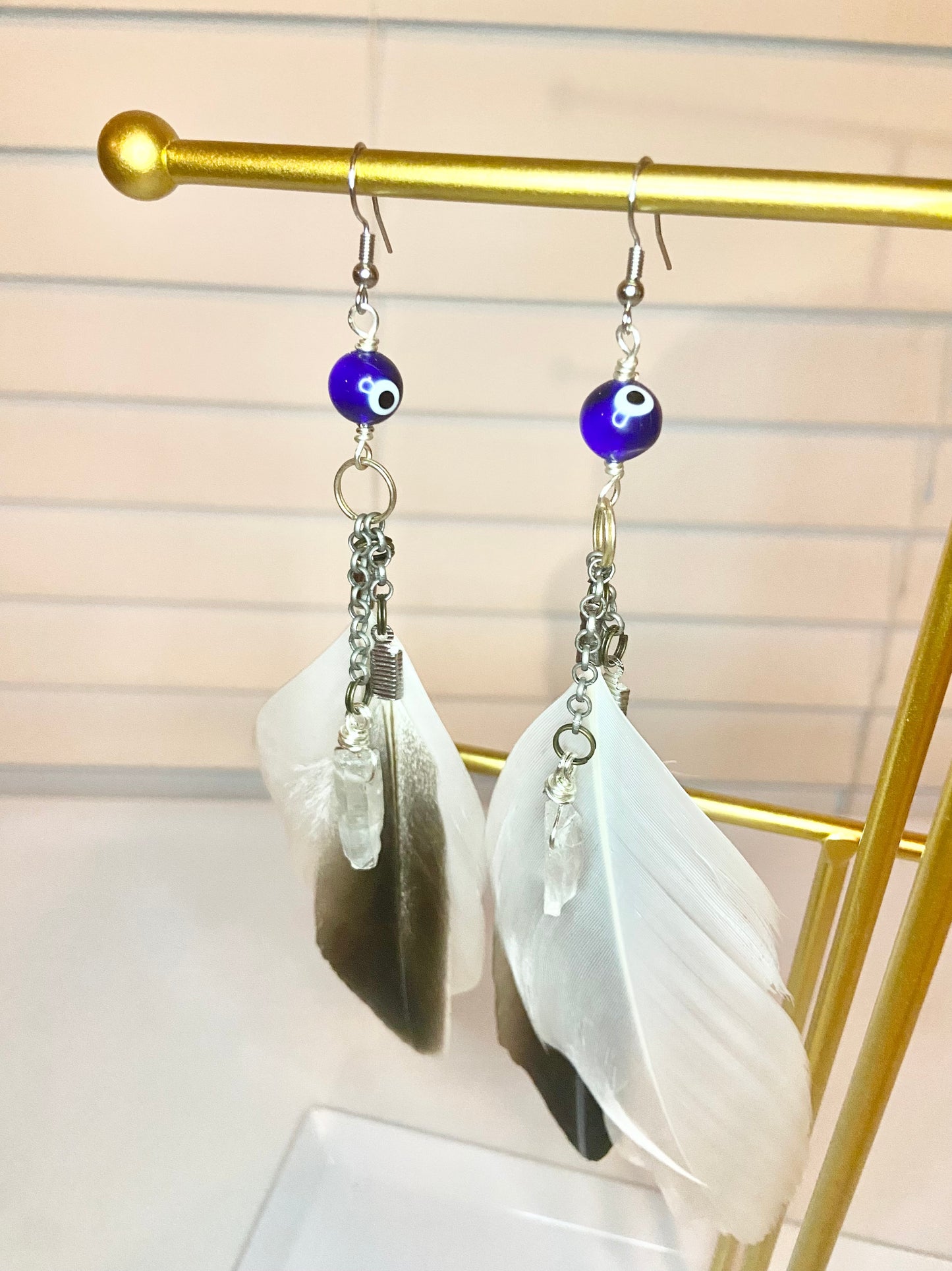 Quartz Crystal Evil Eye Earring