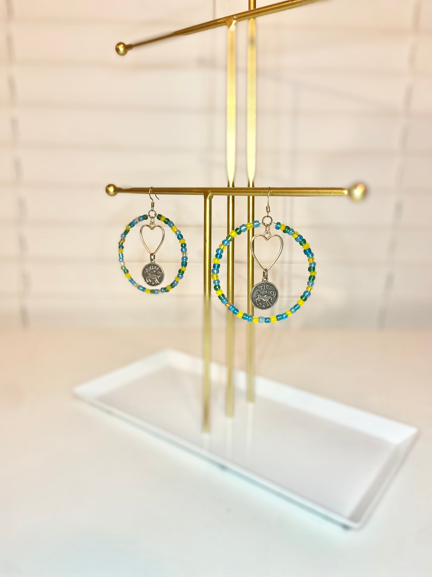 Blue and Yellow Aries Earring
