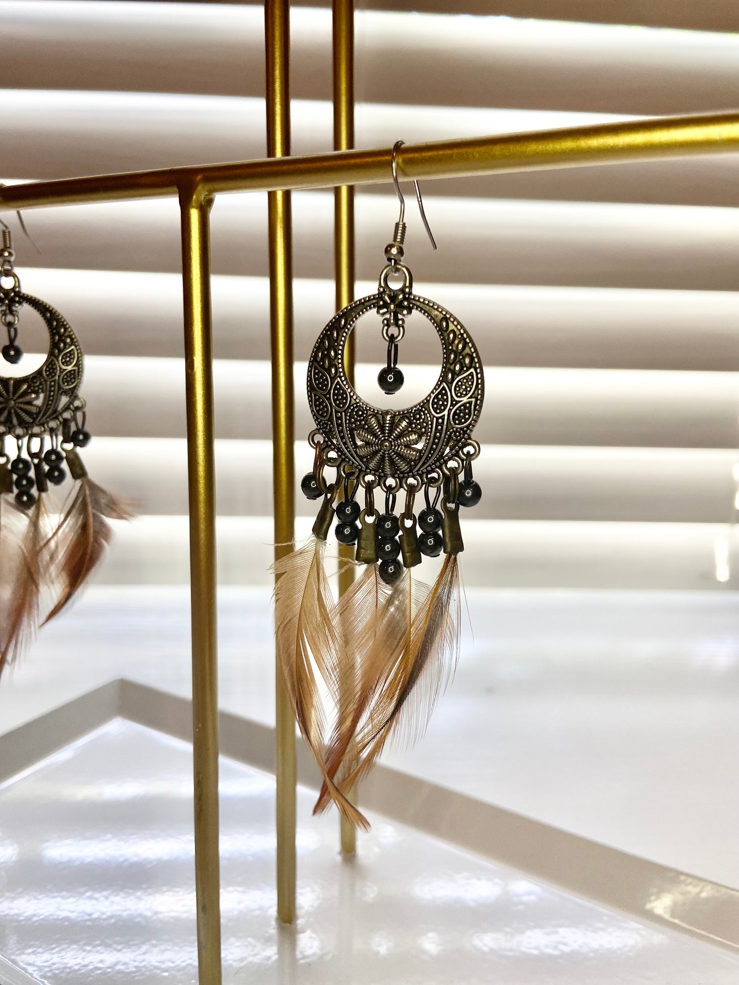 Pheasant Hematite Boho Earrings