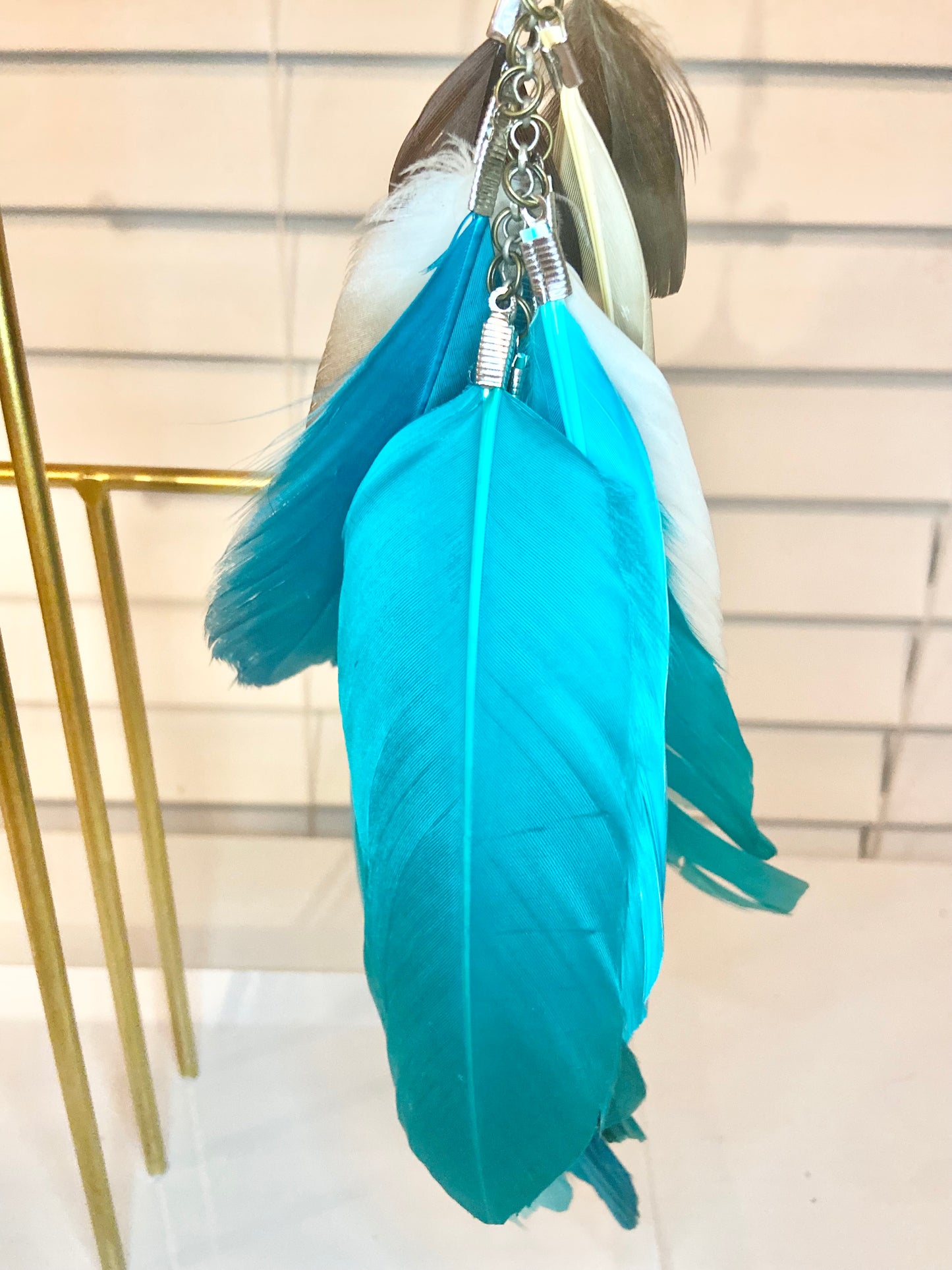 Single Long Blue Feather Earring