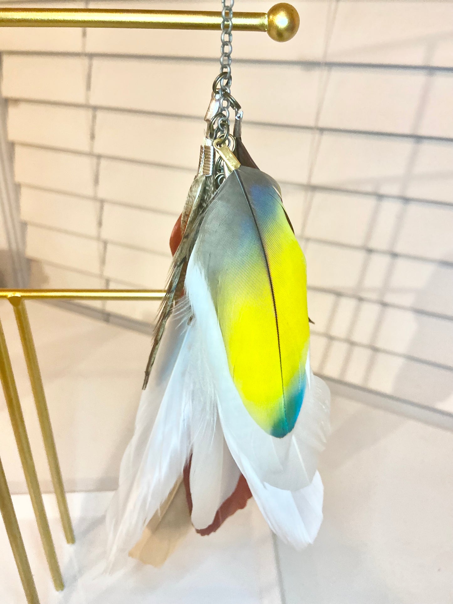 Single Long Yellow Feather Earring
