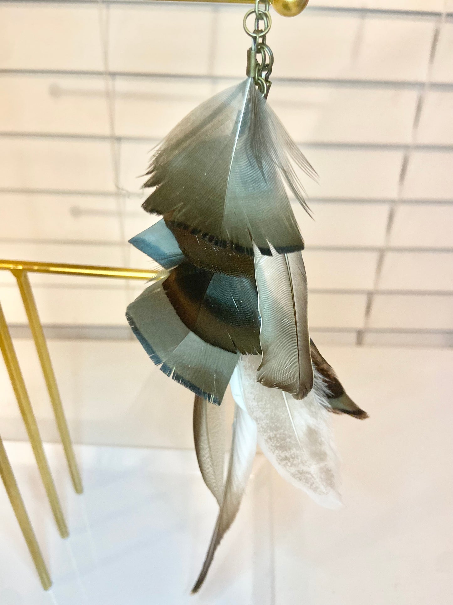 Single Long Heart Feather Earring