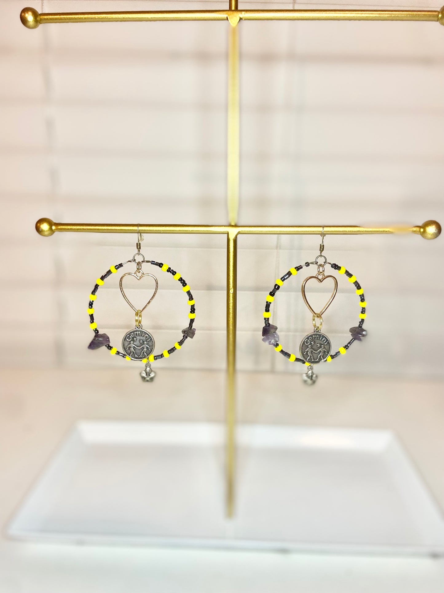 Yellow Amethyst Gemini Hoops