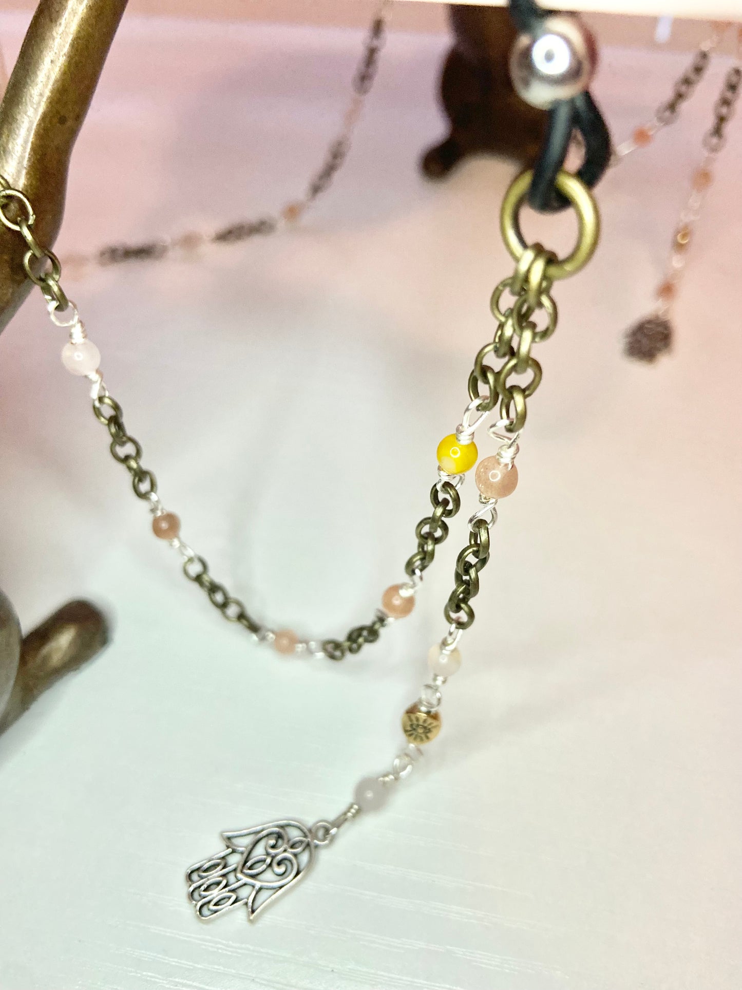 Rose Quartz Evil Eye Lanyard