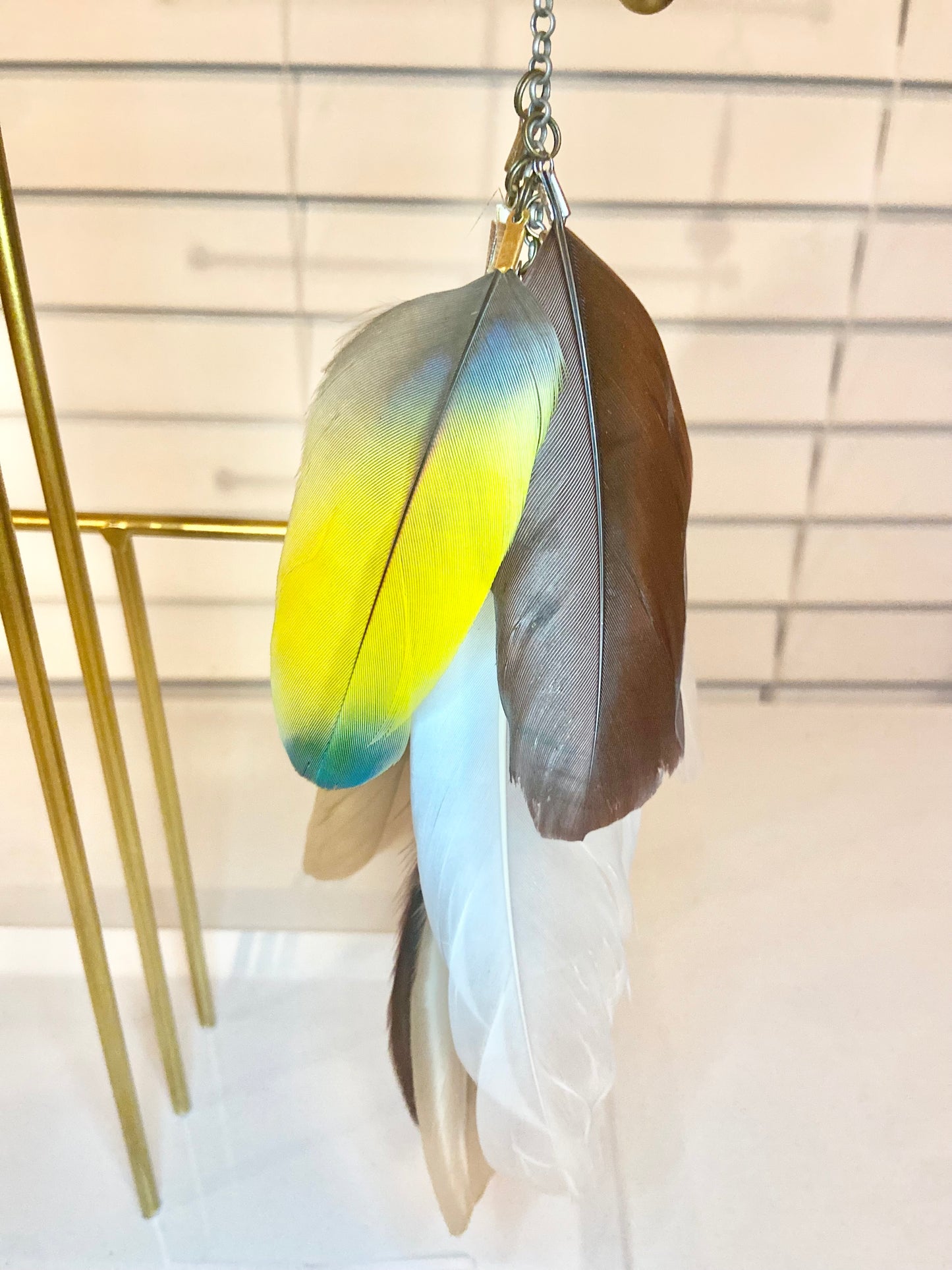 Single Long Yellow Feather Earring
