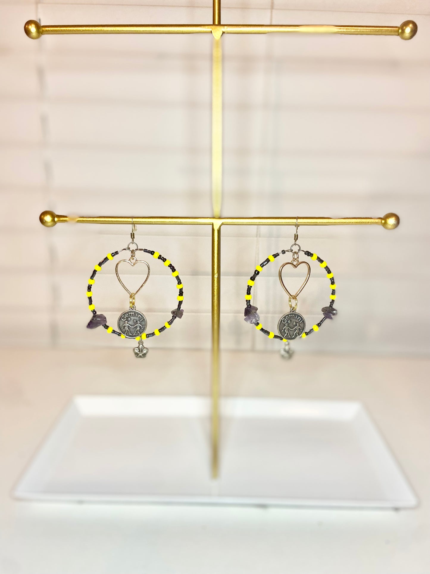 Yellow Amethyst Gemini Hoops