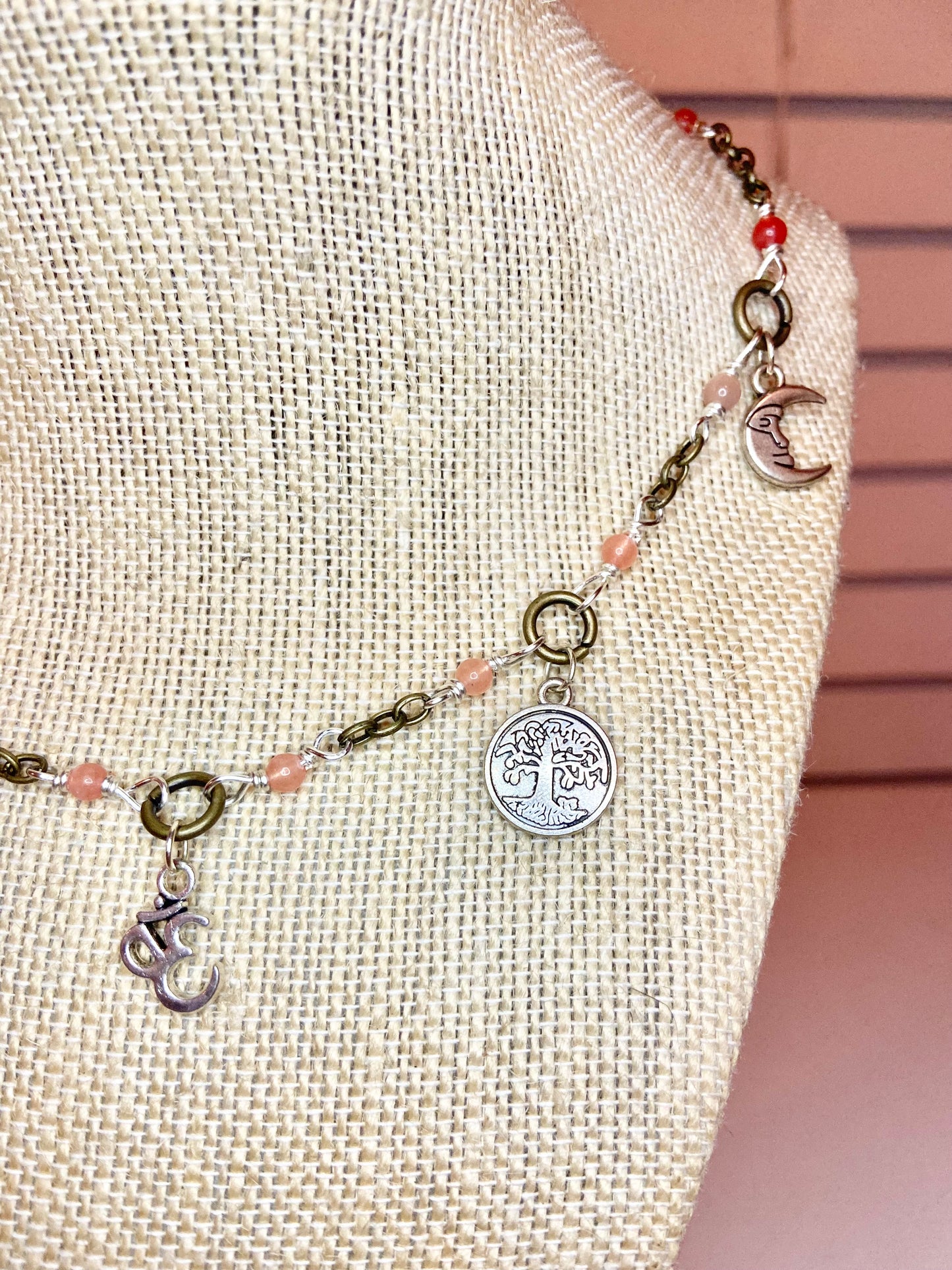 Rose Quartz and Silver Charm Choker