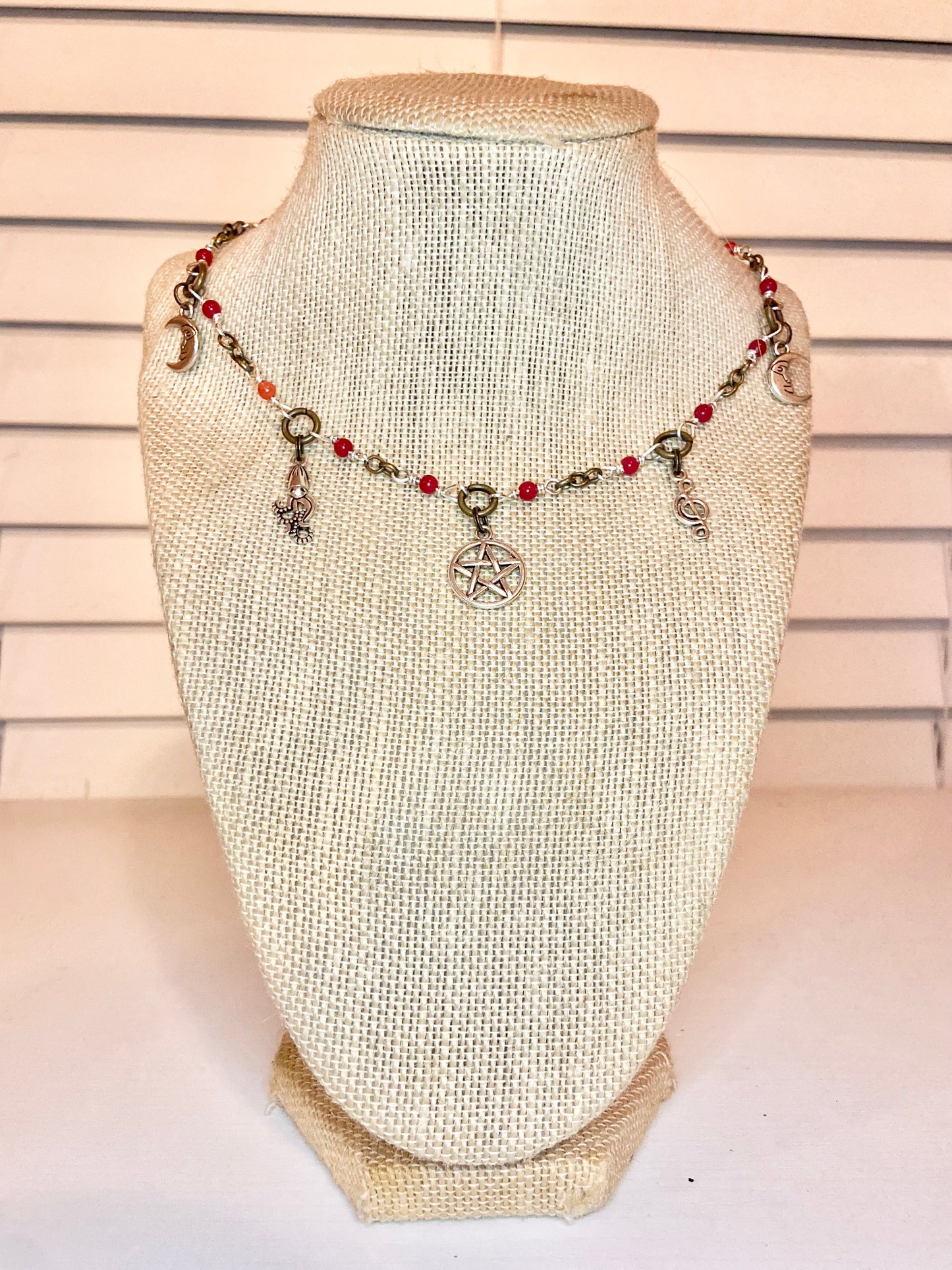 Carnelian and Silver Charm Choker