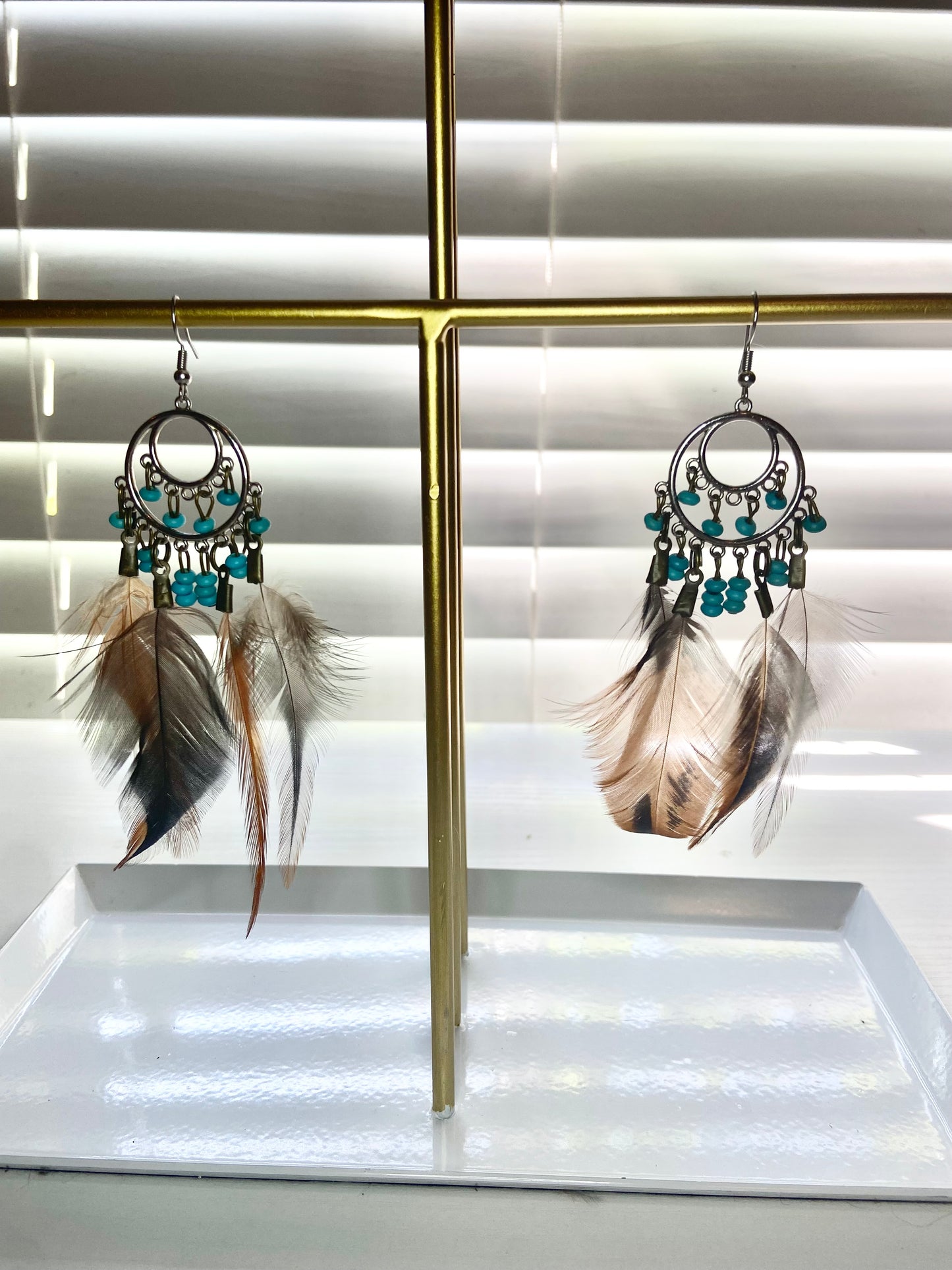Pheasant and Turquoise Boho Earring