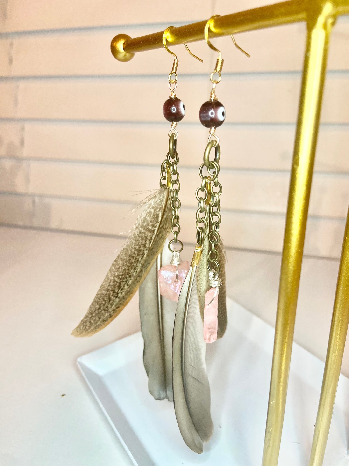 Rose Quartz Evil Eye Earrings