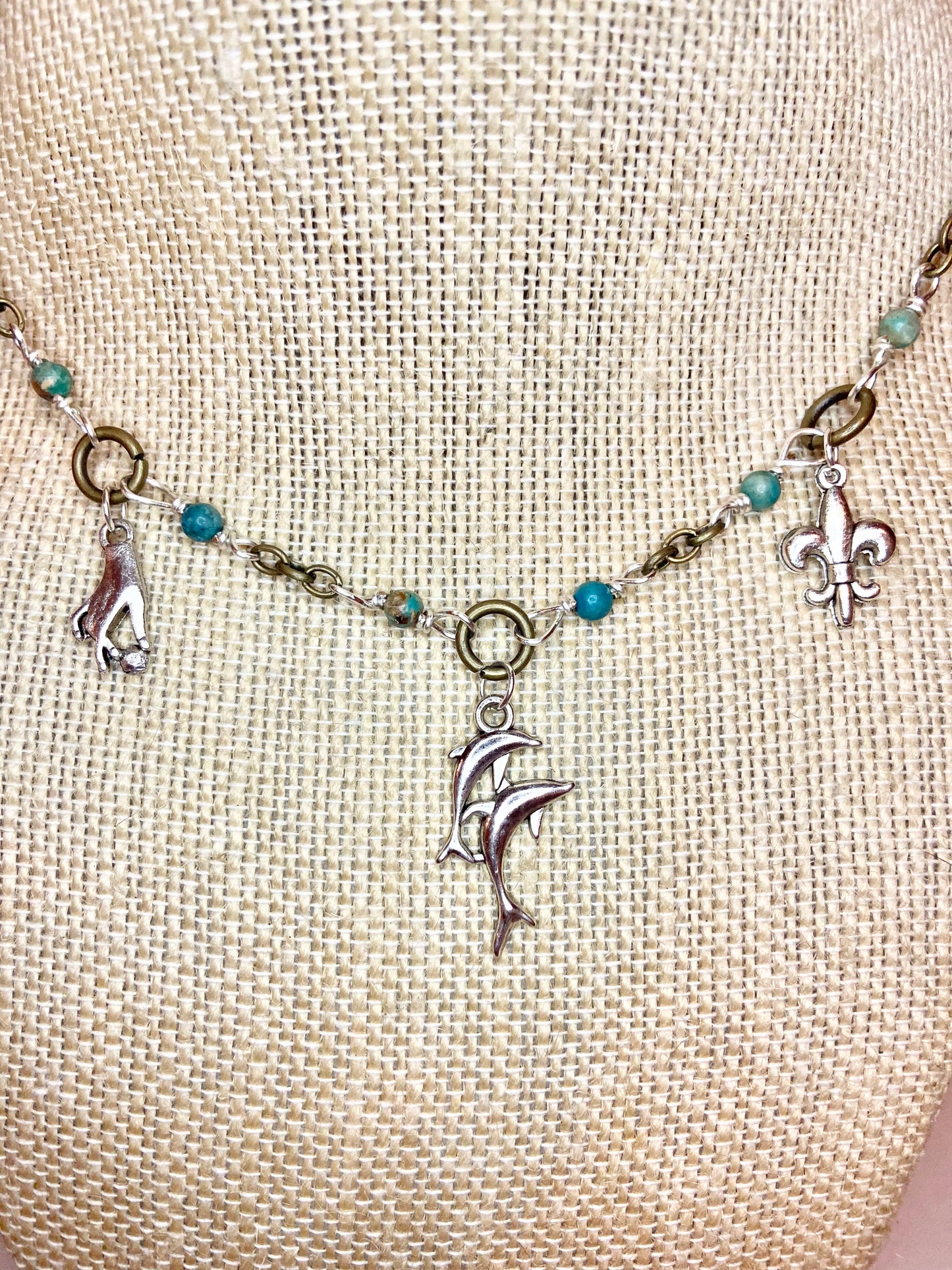 Turquoise Bead and Silver Charm Choker