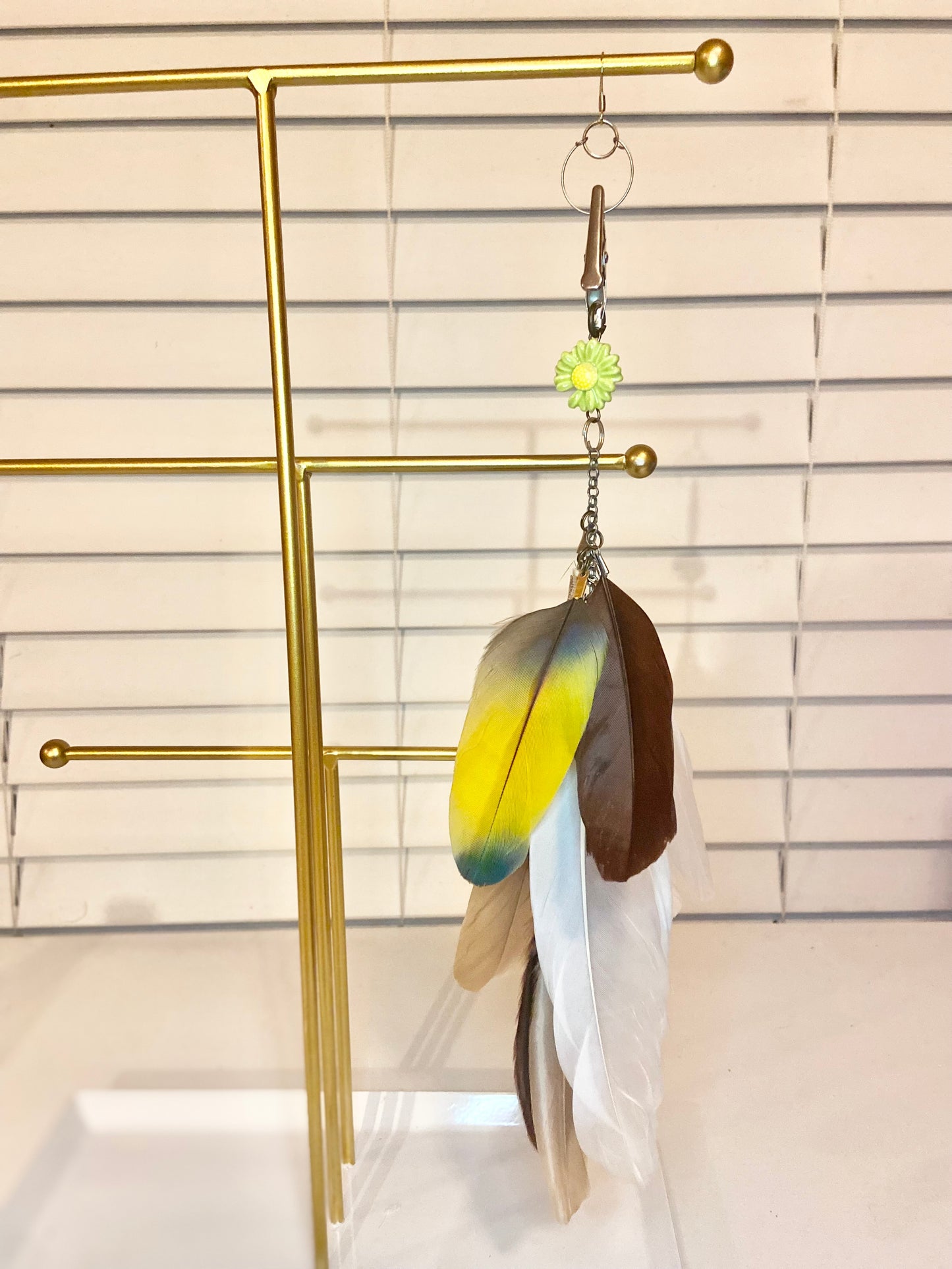Single Long Yellow Feather Earring