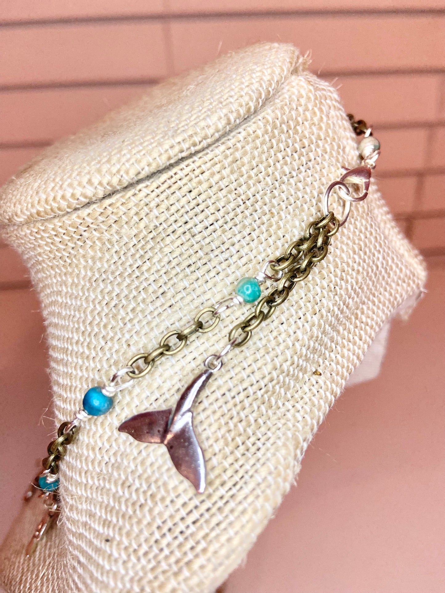 Turquoise Bead and Silver Charm Choker