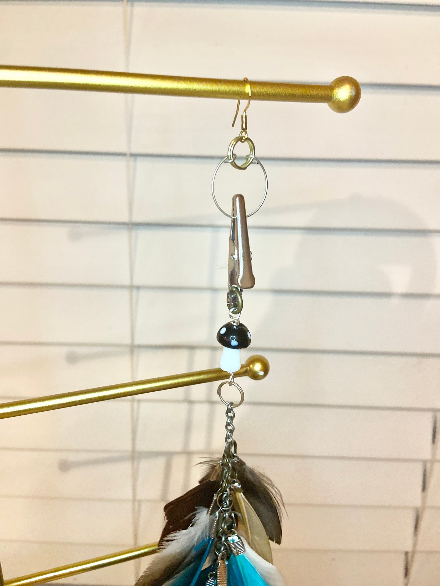 Single Long Blue Feather Earring