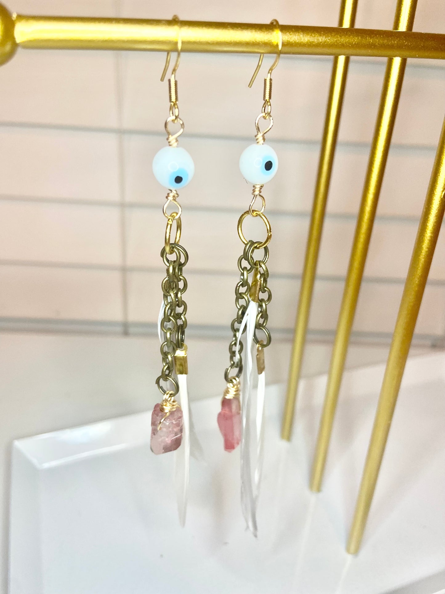 Rose Quartz Evil Eye Earrings