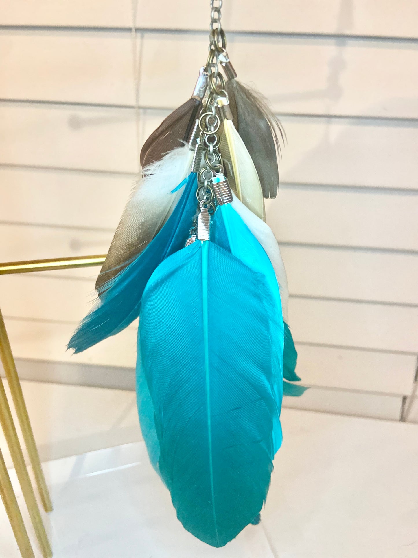 Single Long Blue Feather Earring
