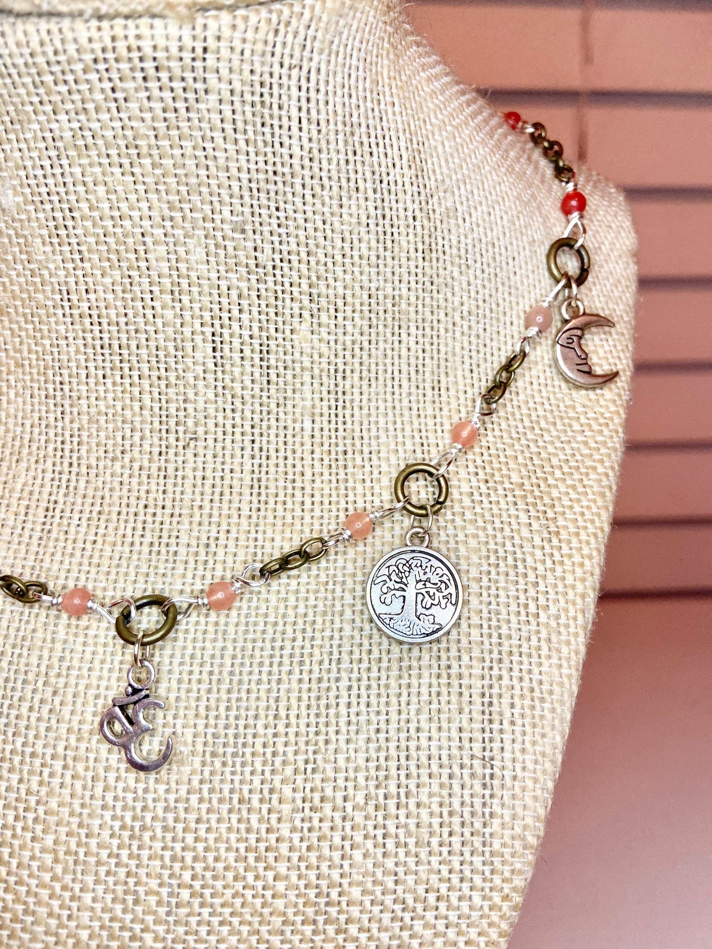 Rose Quartz and Silver Charm Choker