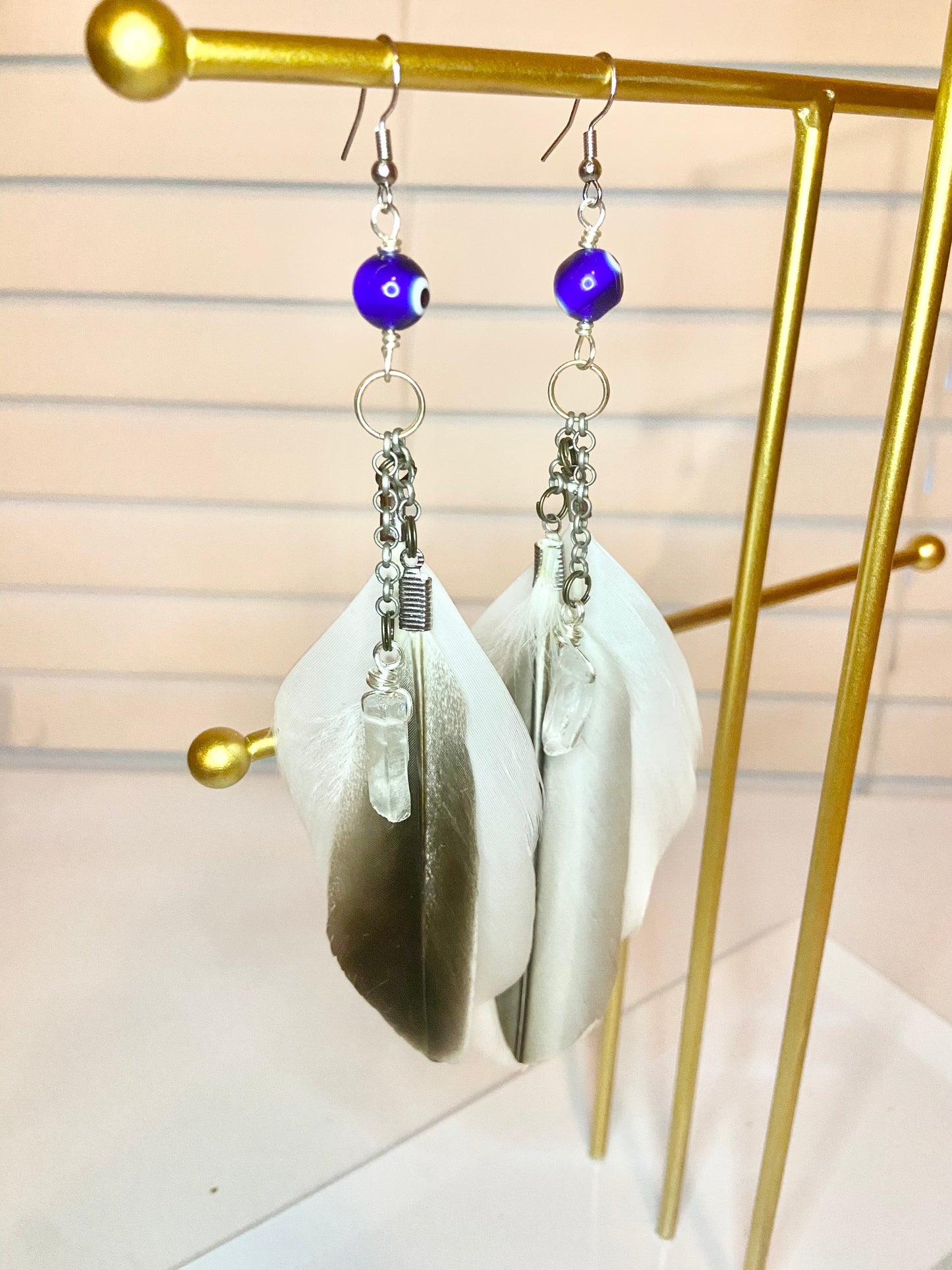 Quartz Crystal Evil Eye Earring