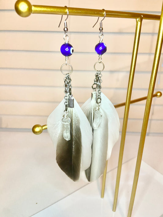 Quartz Crystal Evil Eye Earring