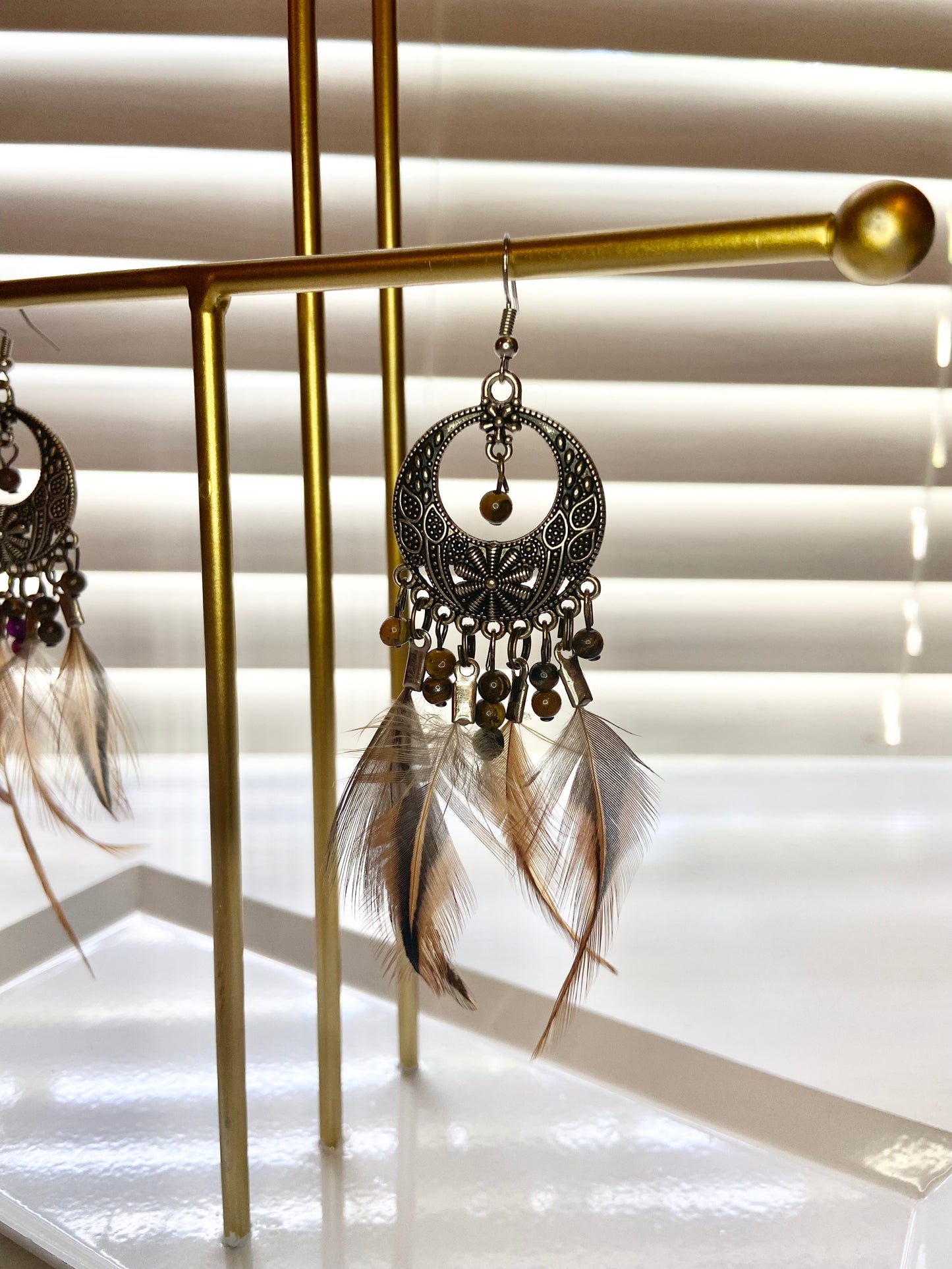 Pheasant Tiger Eye Boho Earring