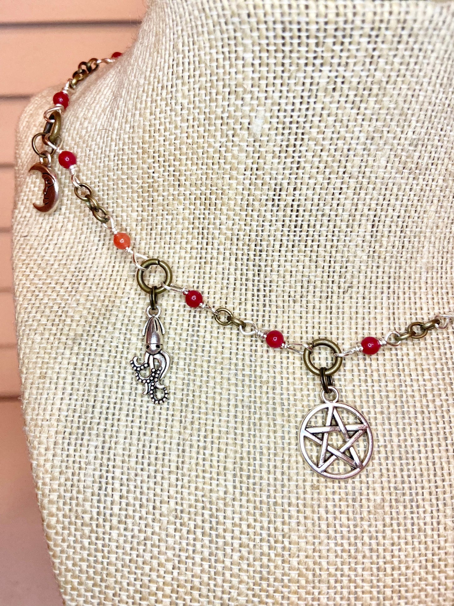Carnelian and Silver Charm Choker