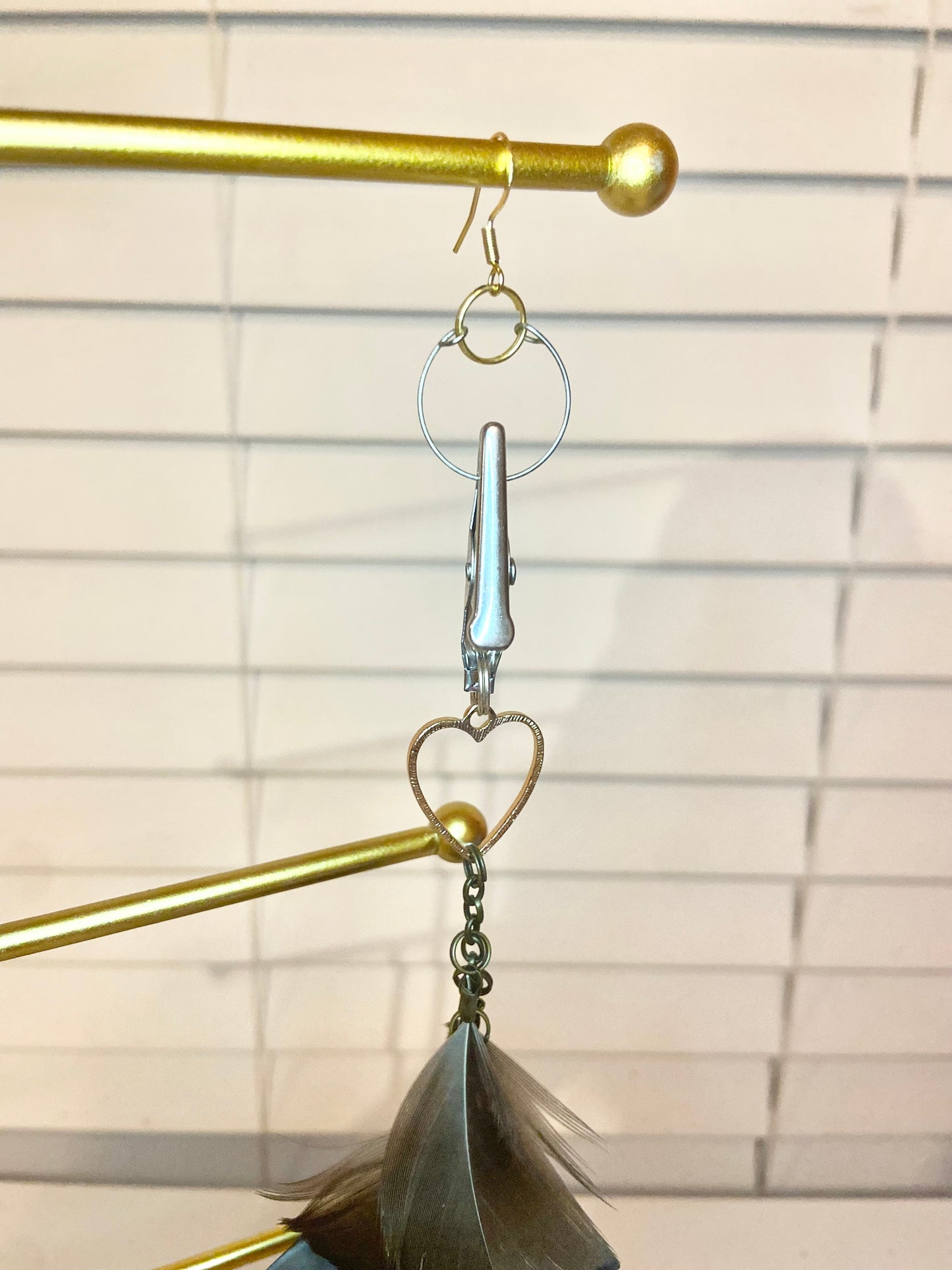 Single Long Heart Feather Earring