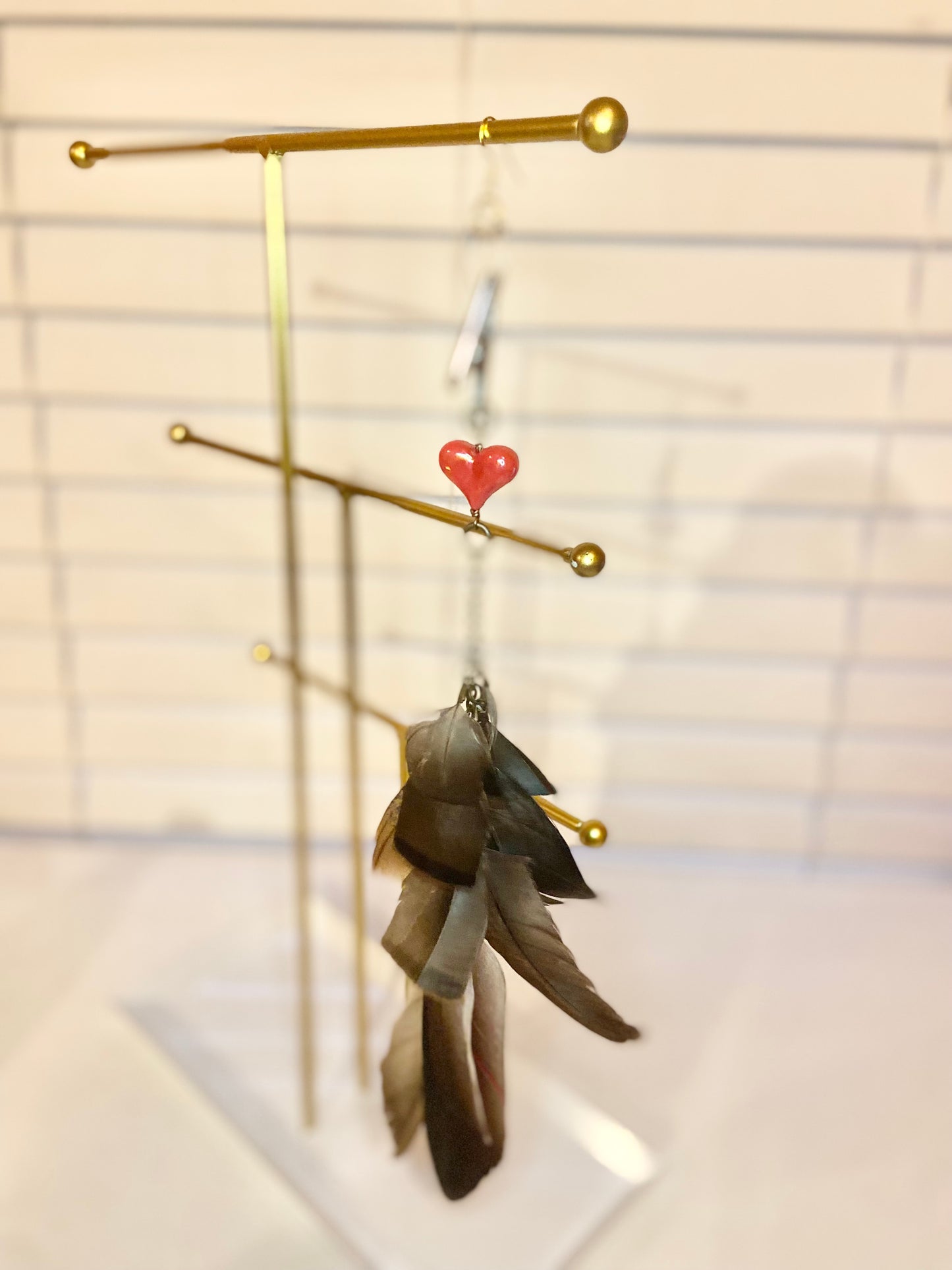 Single Heart Feather Earring