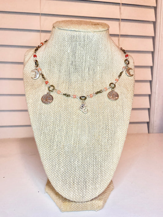 Rose Quartz and Silver Charm Choker