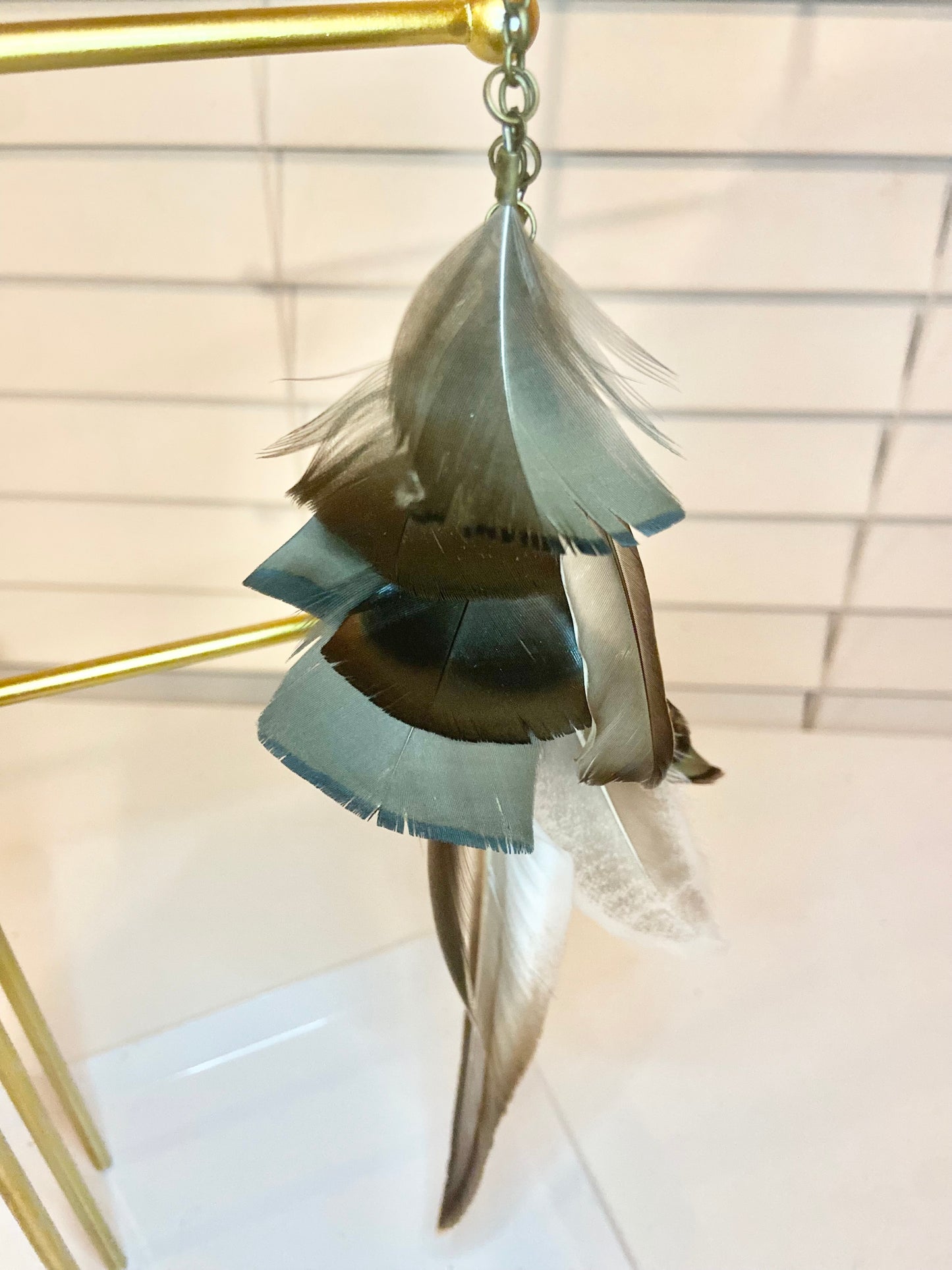 Single Long Heart Feather Earring