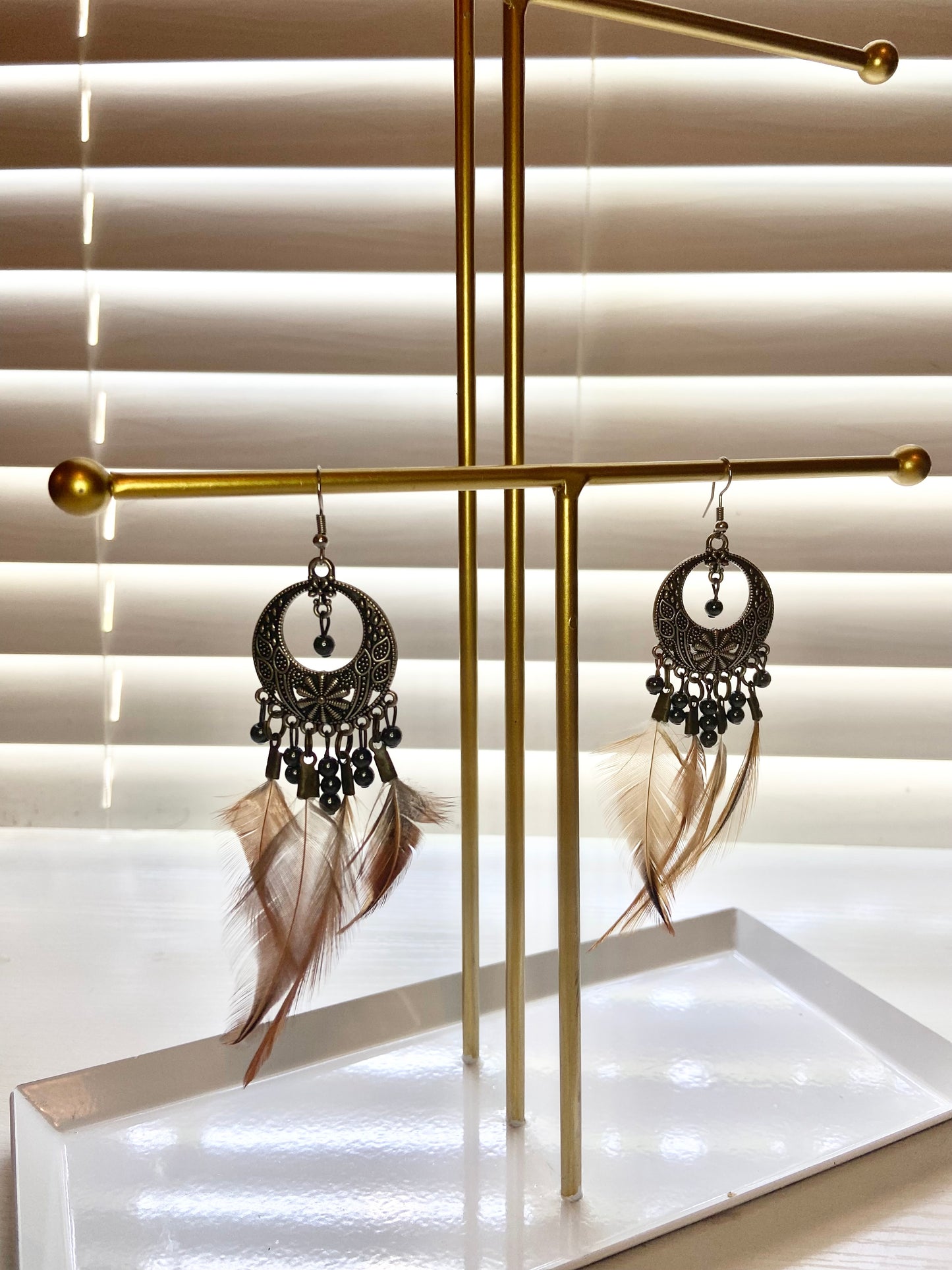 Pheasant Hematite Boho Earrings