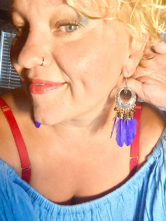 Blue and Hematite Boho Earrings