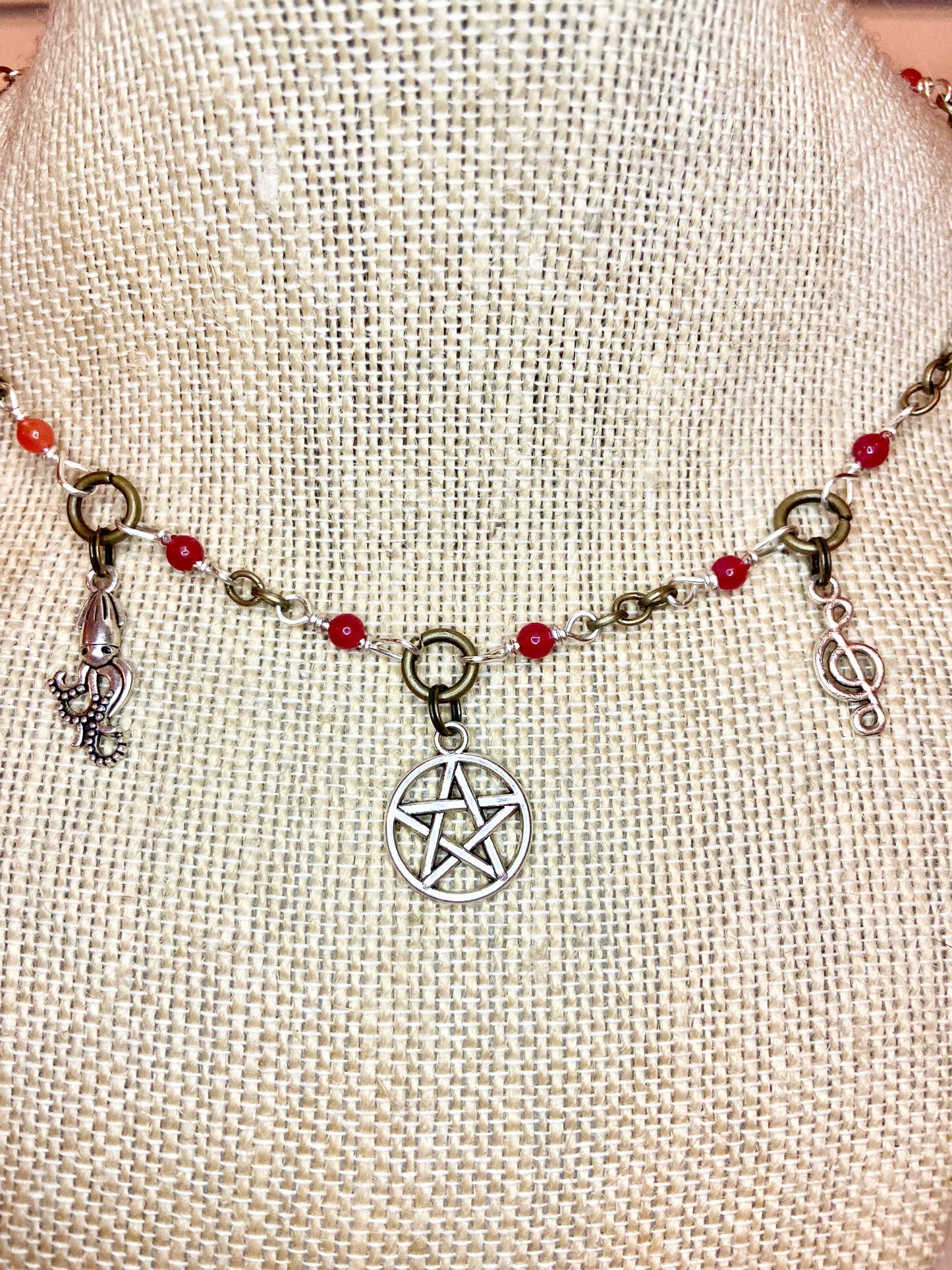 Carnelian and Silver Charm Choker