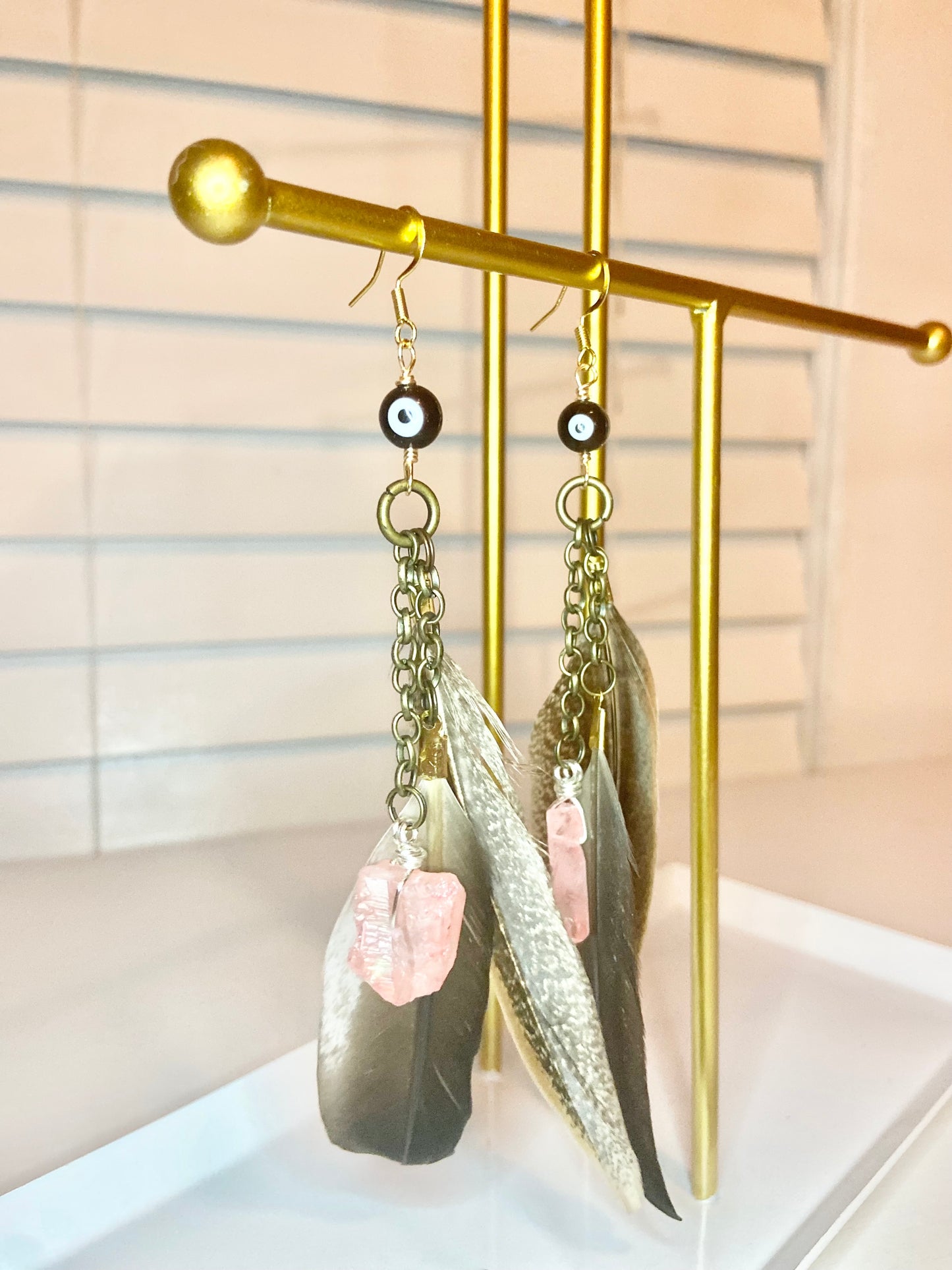 Rose Quartz Evil Eye Earrings