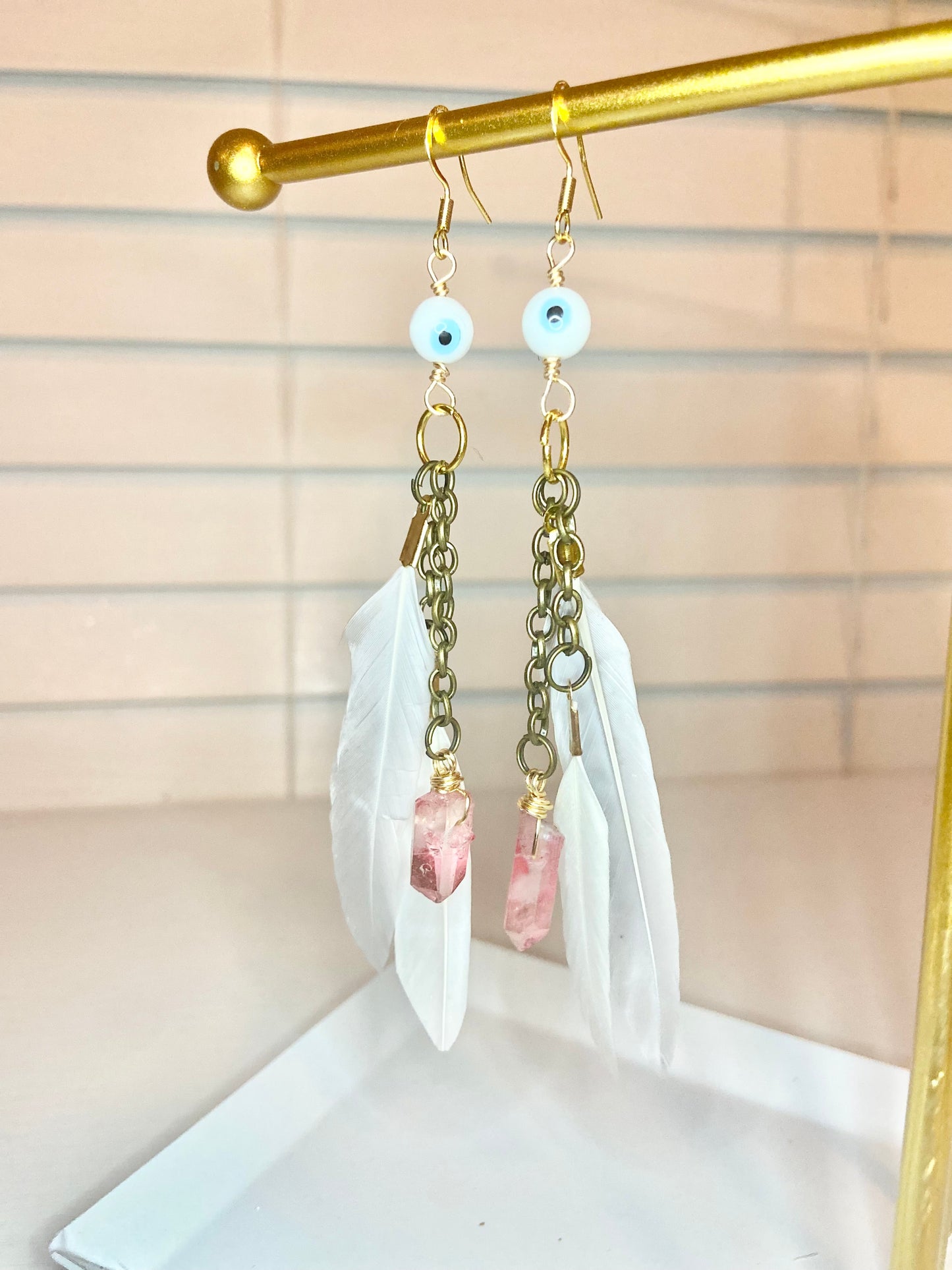 Rose Quartz Evil Eye Earrings