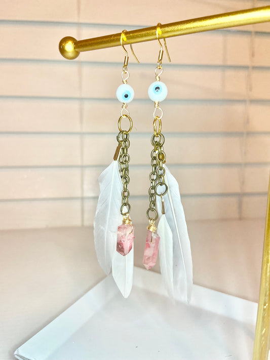 Rose Quartz Evil Eye Earrings