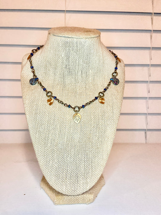 Lapis Lazuli and Gold Charm Choker