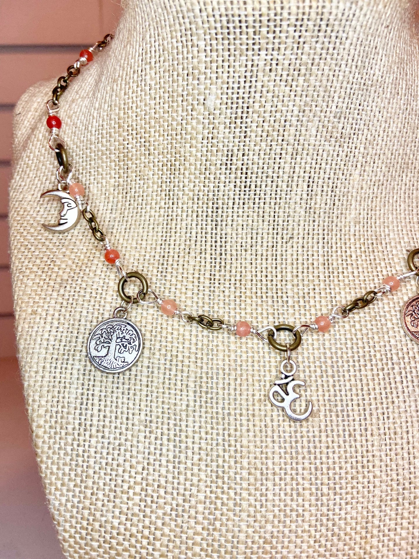 Rose Quartz and Silver Charm Choker