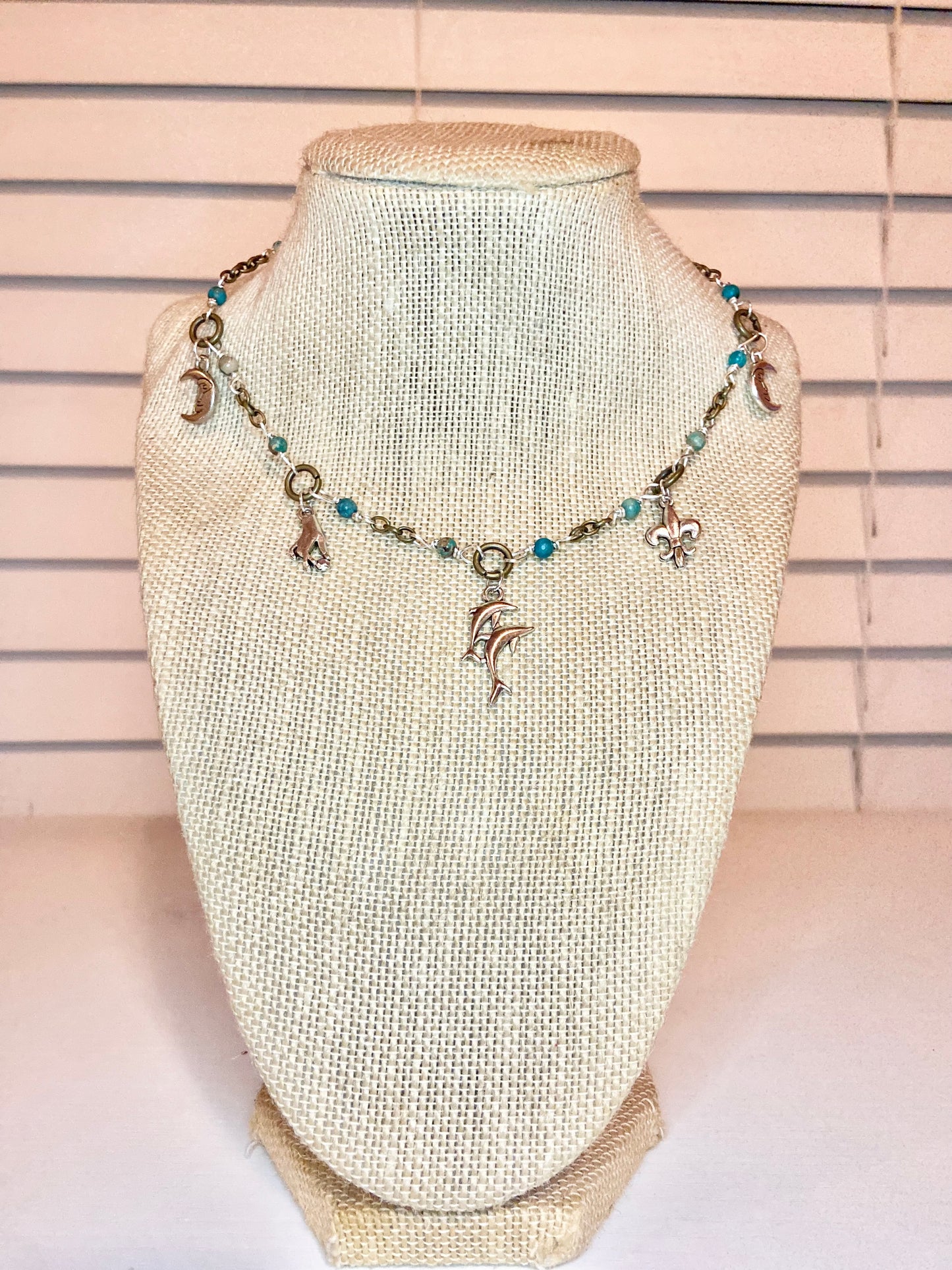Turquoise Bead and Silver Charm Choker