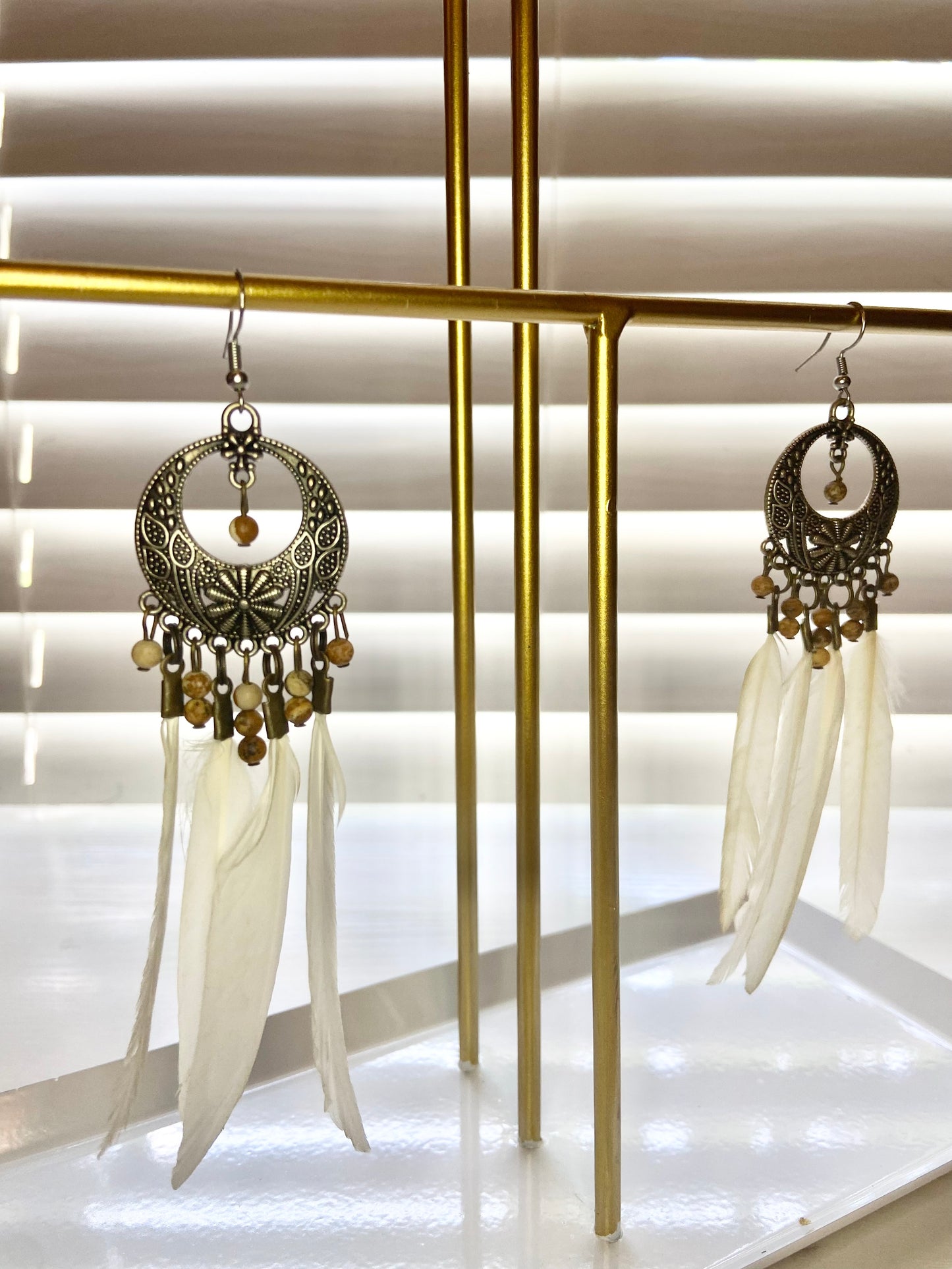 White Feather Boho Earring