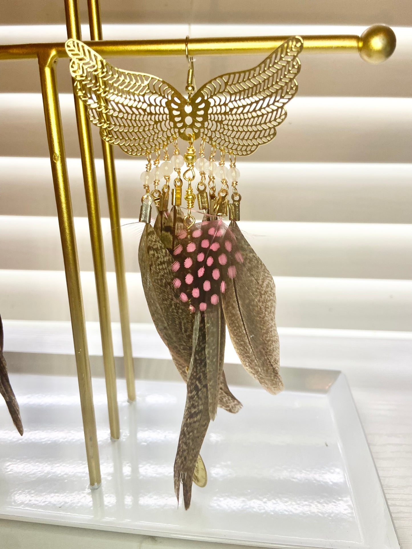 Brown and Pink Phoenix Rising Earrings